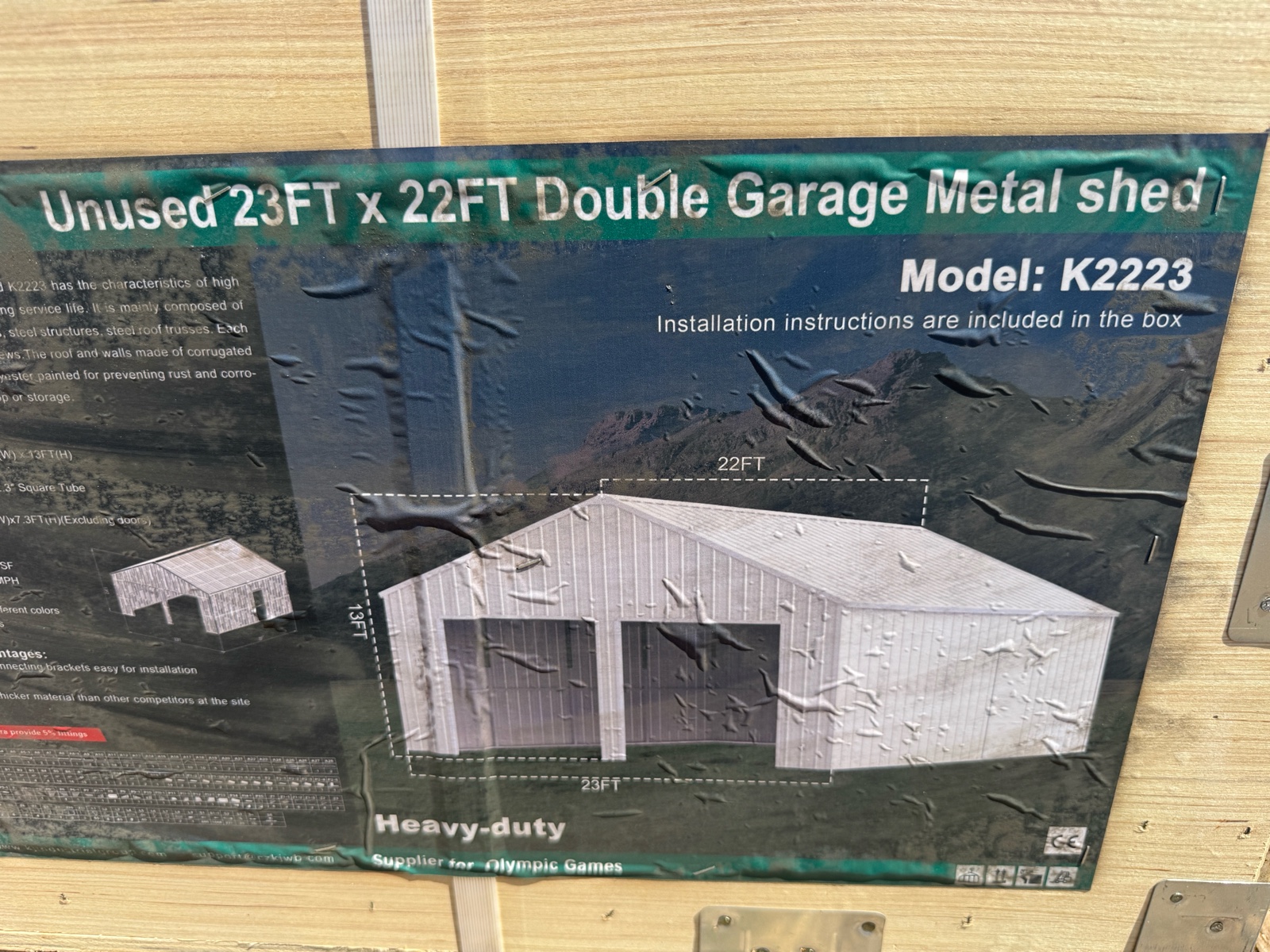 2026 K2223 Unused 23ftx22ft Double Garage Metal shed
