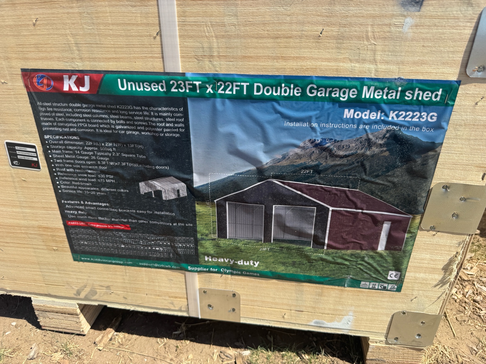 2026 K2223G Unused 23ftx22ft Double Garage Metal shed