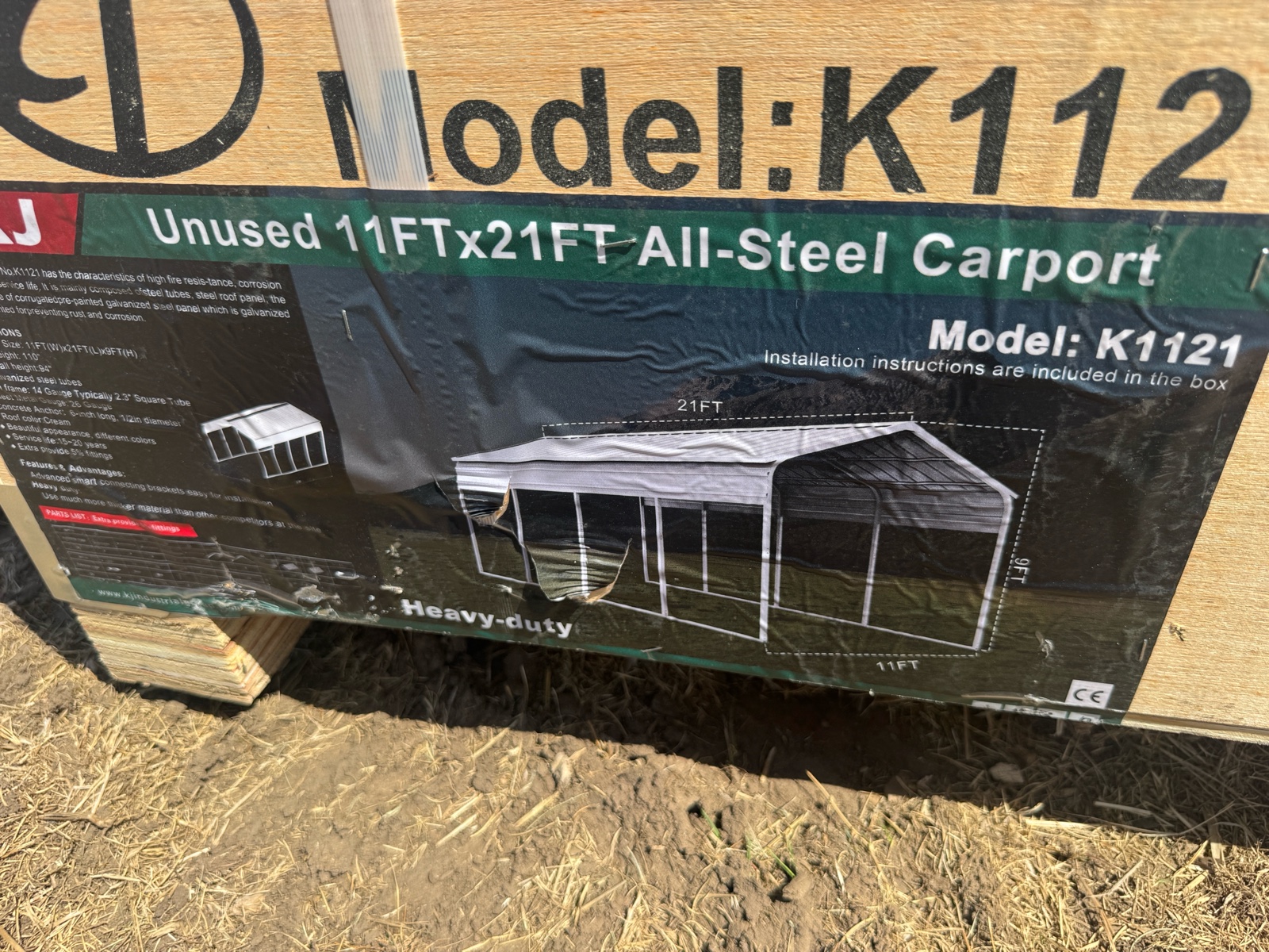 2026 K1121 Unused 11FTx19FT All-Steel Carport