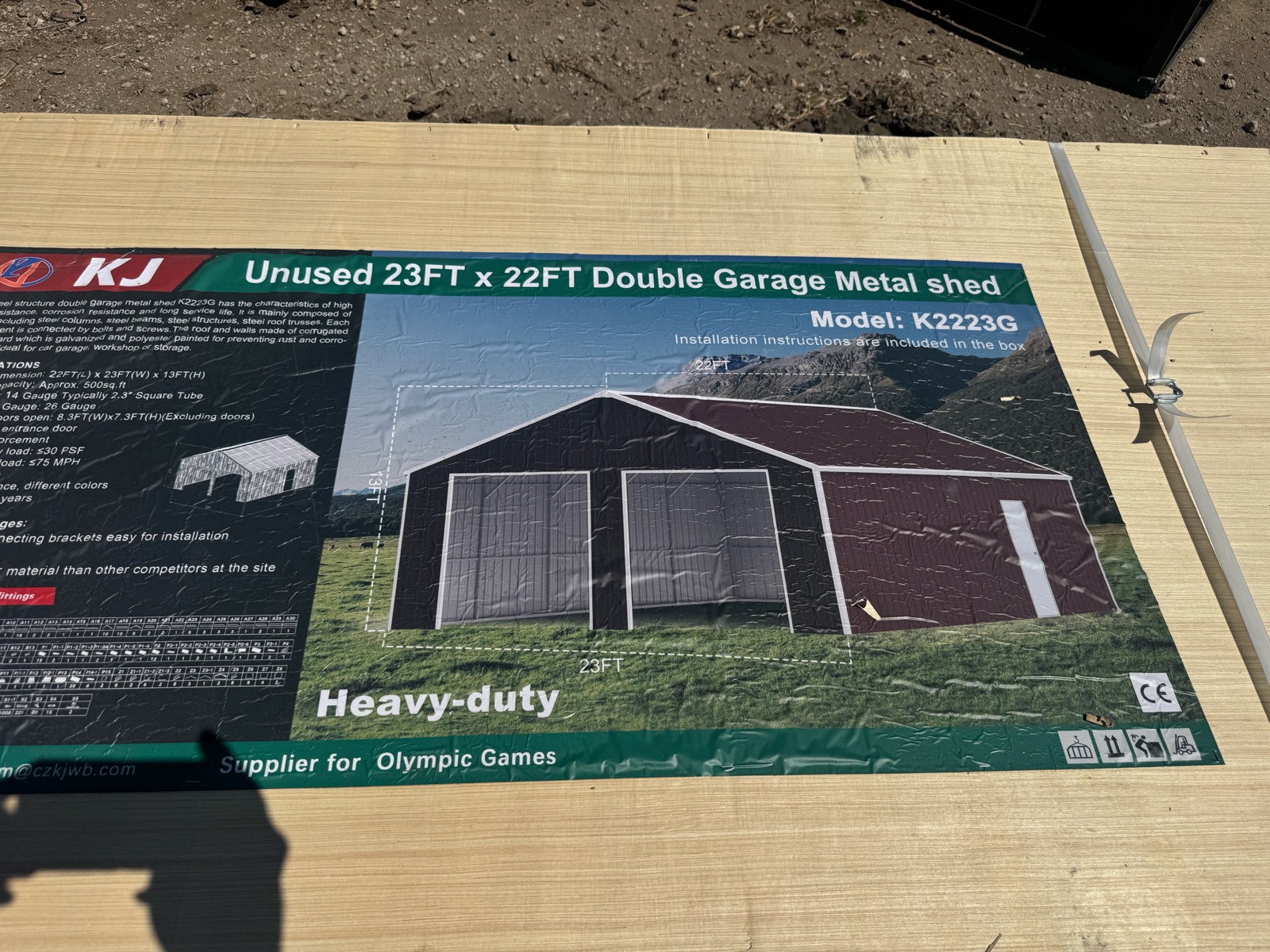 2026 K2223G Unused 23ftx22ft Double Garage Metal shed