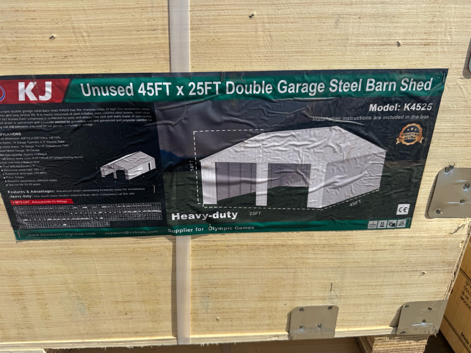 2026 K4525 Unused 45FTx25FT Double Garage Steel Barn Shed
