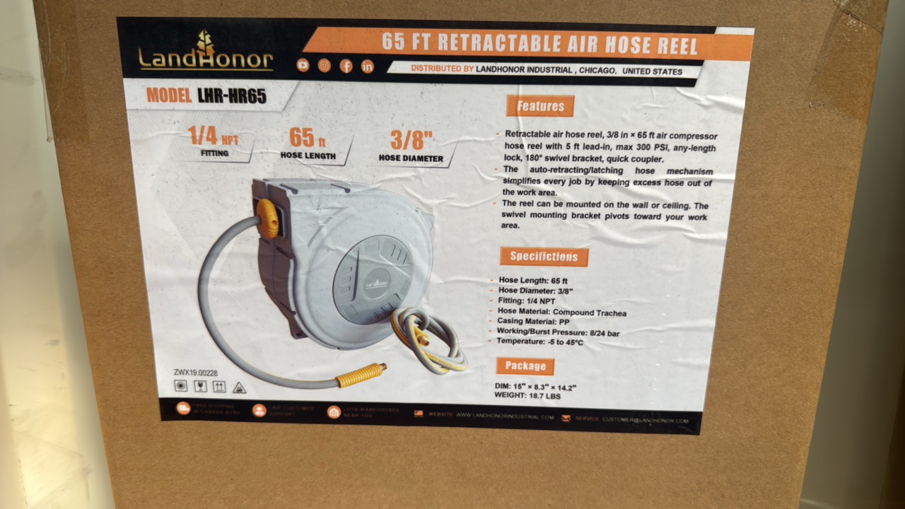 65 Ft Air Hose Reel  LandHonor  2026  Unused  LHR-HR65