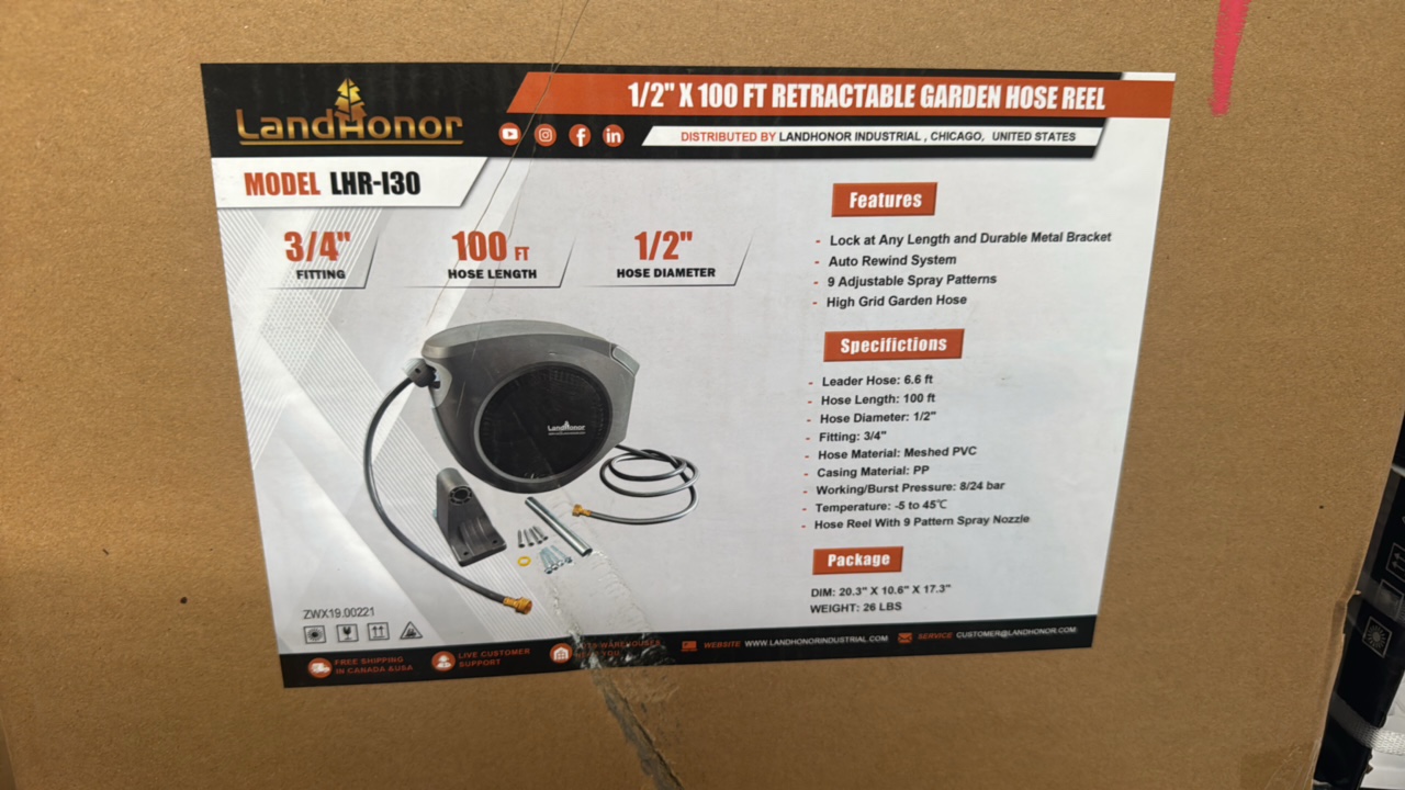 100 Ft Garden Hose Reel  LandHonor  2026  Unused  LHR-I30