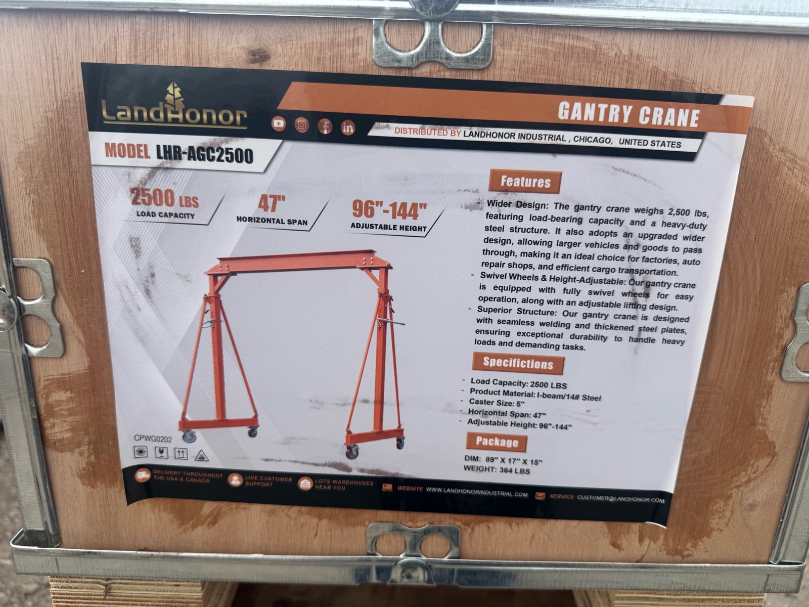 2500LB Gantry Crane  LandHonor  2026  Unused  LHR-AGC2500