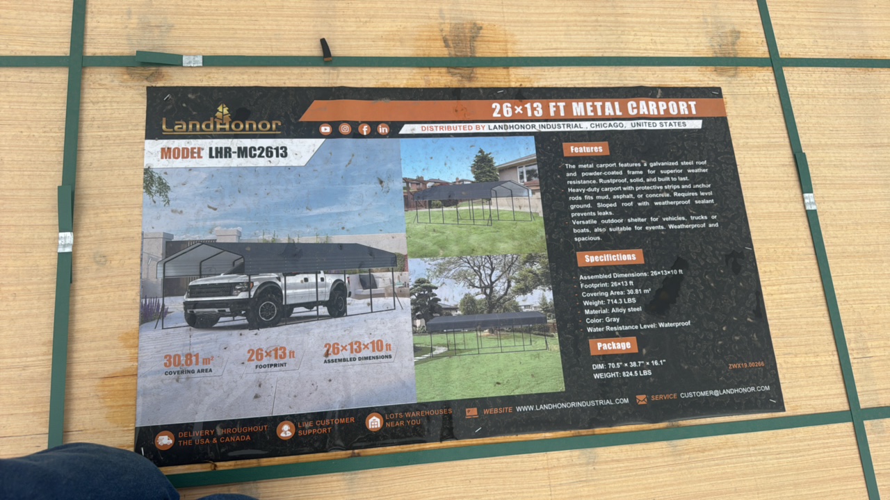 26x13 Metal Carport  LandHonor  2026  Unused  LHR-MC2613