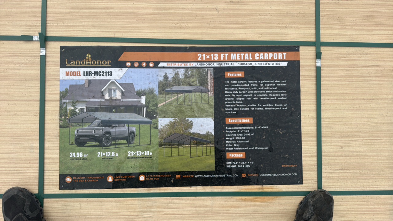 21x13 Metal Carport Ð LandHonor Ð 2026 Ð Unused Ð LHR-MC2113