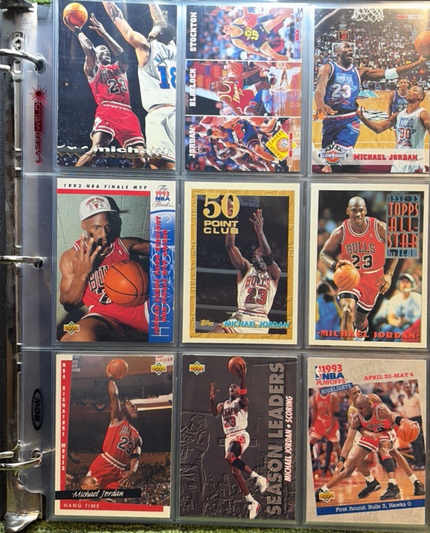ALL Michael Jordan Binder, Chicago Bulls 6 Pages by 9 Cards per Page  54 Cards in Total  All throughout his career