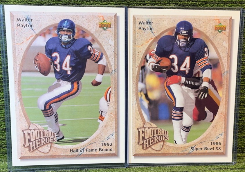 1992 UPPER DECK FOOTBALL HEROES WALTER PAYTON 2 CARD LOT SWEETNESS
