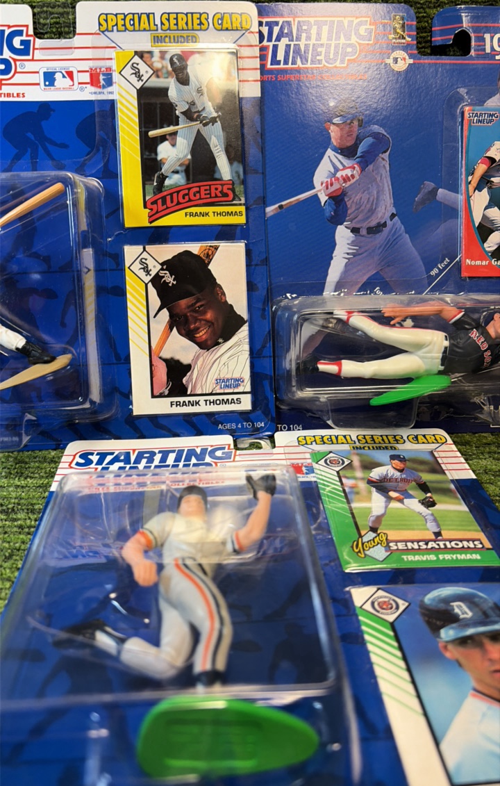 1993 Starting Lineup Frank Thomas Baseball Figure With Baseball Cards NIB includes no Mark Garciaparra and Travis FRYMAN