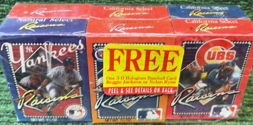 California Select Raisins MLB TEAMS Yankees, Cubs, Tigers, & Braves with Raisins- Sealed