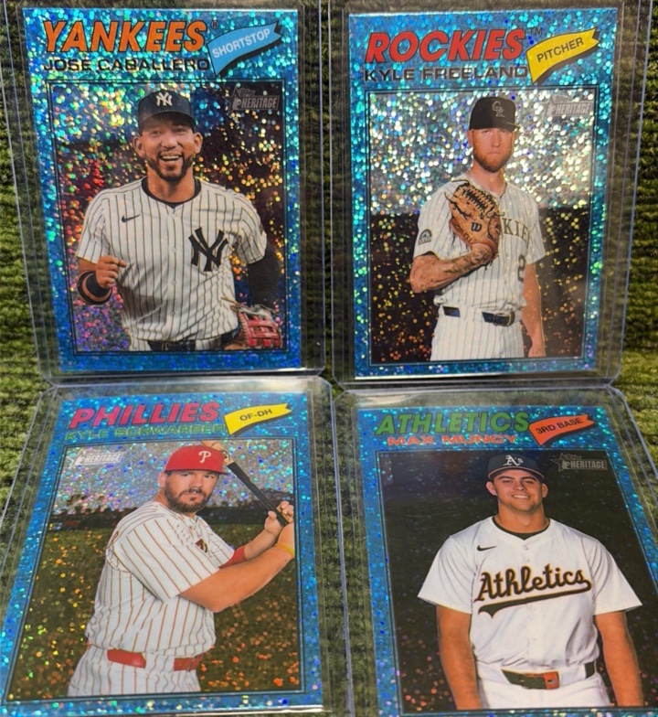 2026 Topps Heritage Light Blue Sparkle Refractor Lot Of 4 Cards.