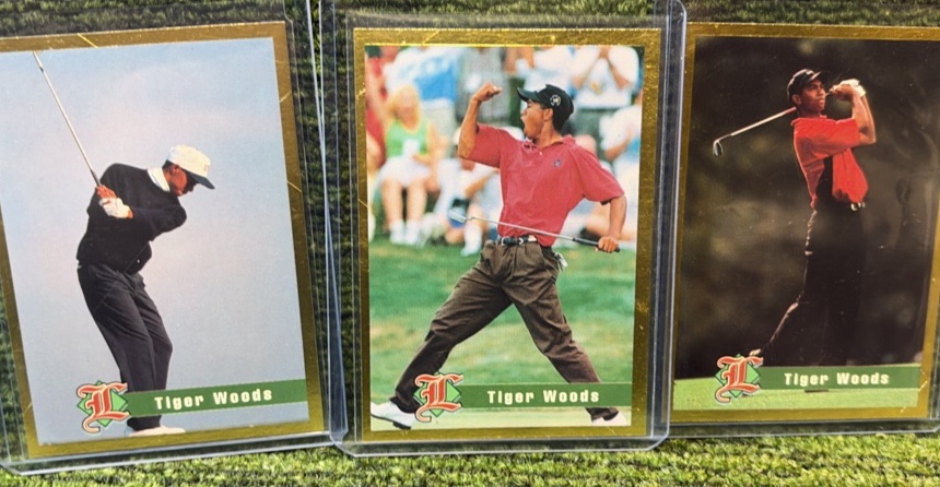 1997 Legends Sports Publ Gold Foil Border, Laser Cut 3 Cards of Legendary Tiger Woods