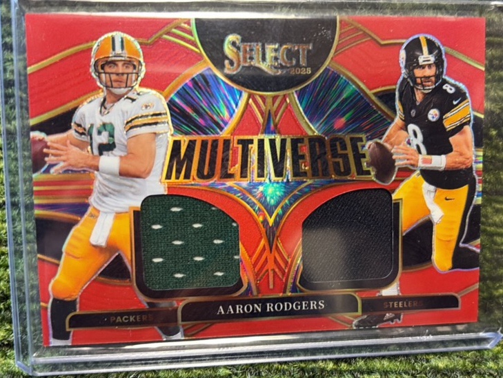 2025 Panini Select- Red Prizm Multiverse Aaron Rodgers Dual Patch #MVJ-ARS