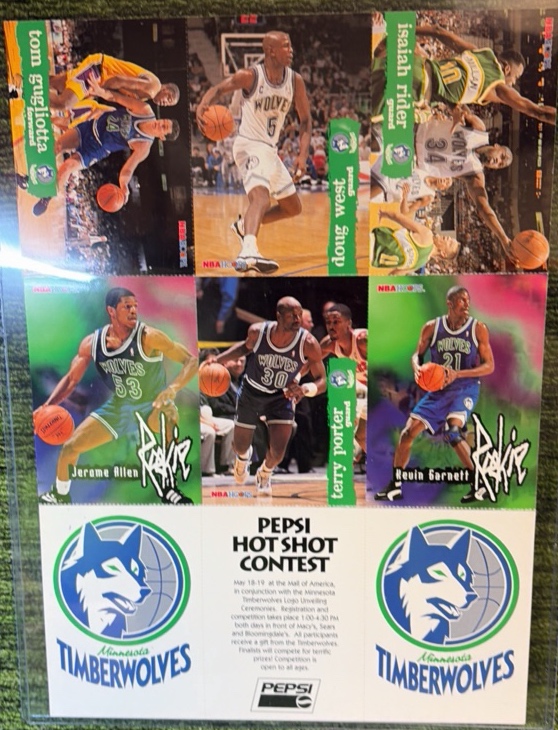 Vintage 1997-98 Minnesota Timberwolves Uncut Trading Card Sheet NBA Hoops Pepsi