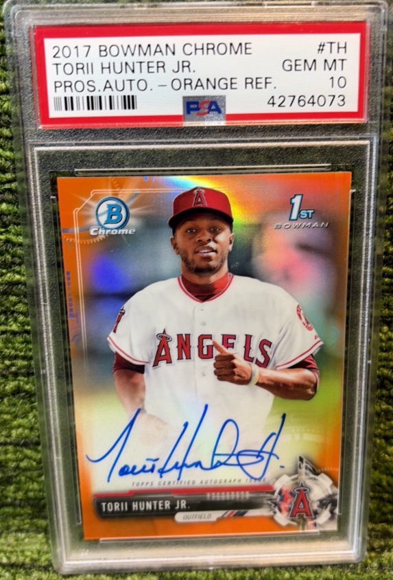 2017 Bowman Chrome Prospect 1st Auto Orange Refractor 25 Torii Hunter PSA Graded 10