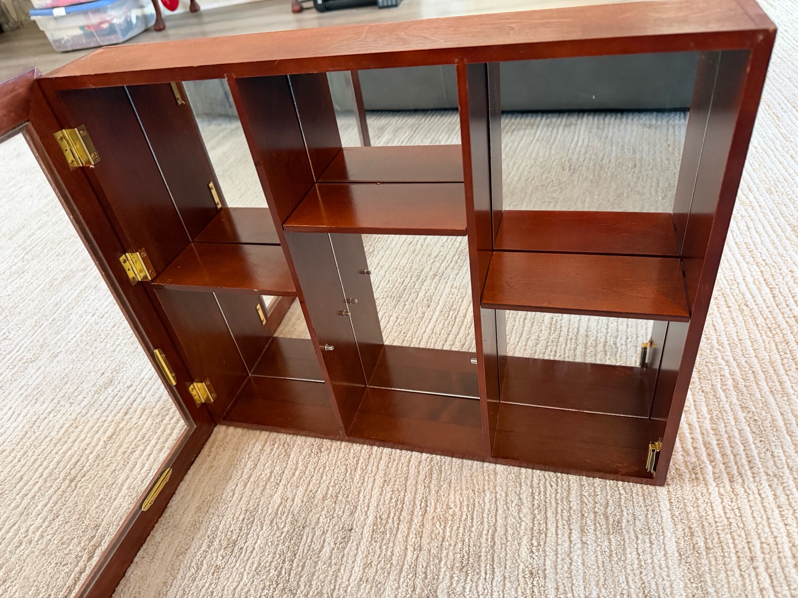 Wood Display Case Mirror and Shelves Wall or table top
