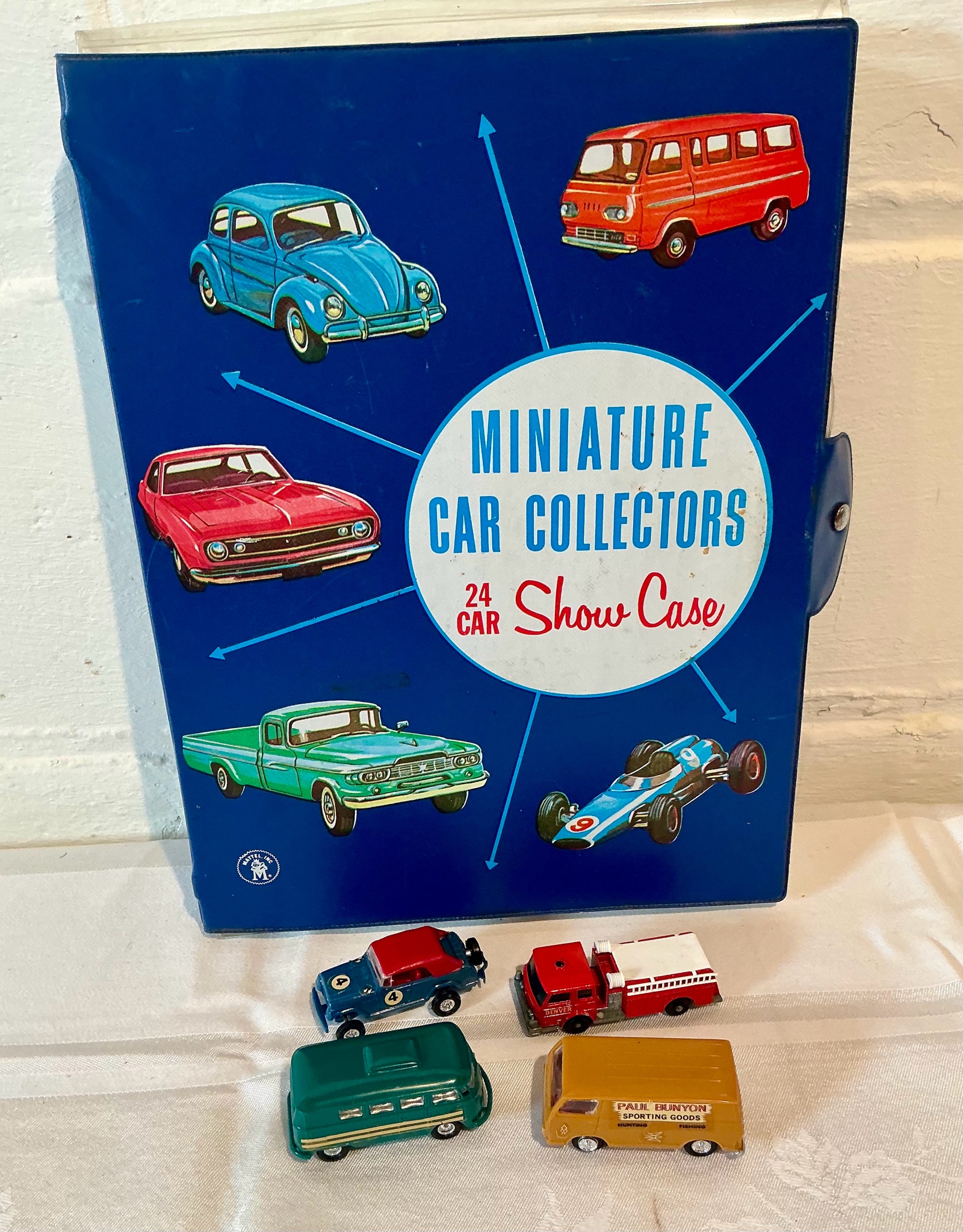 Vintage Toy Miniature Mattel Car Plastic Carrier 4 vehicles Childs Firetruck Van