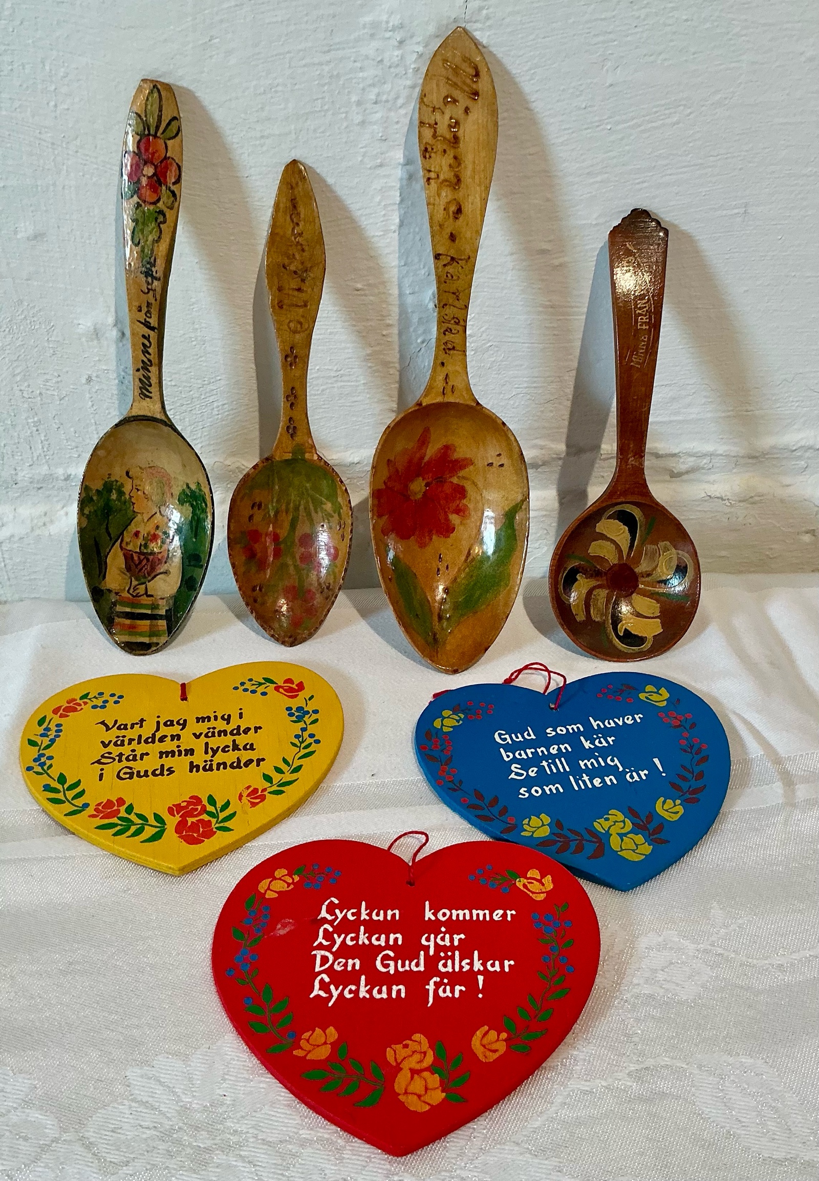 Estate Lot Swedish Wood Spoons Painted Wall Art