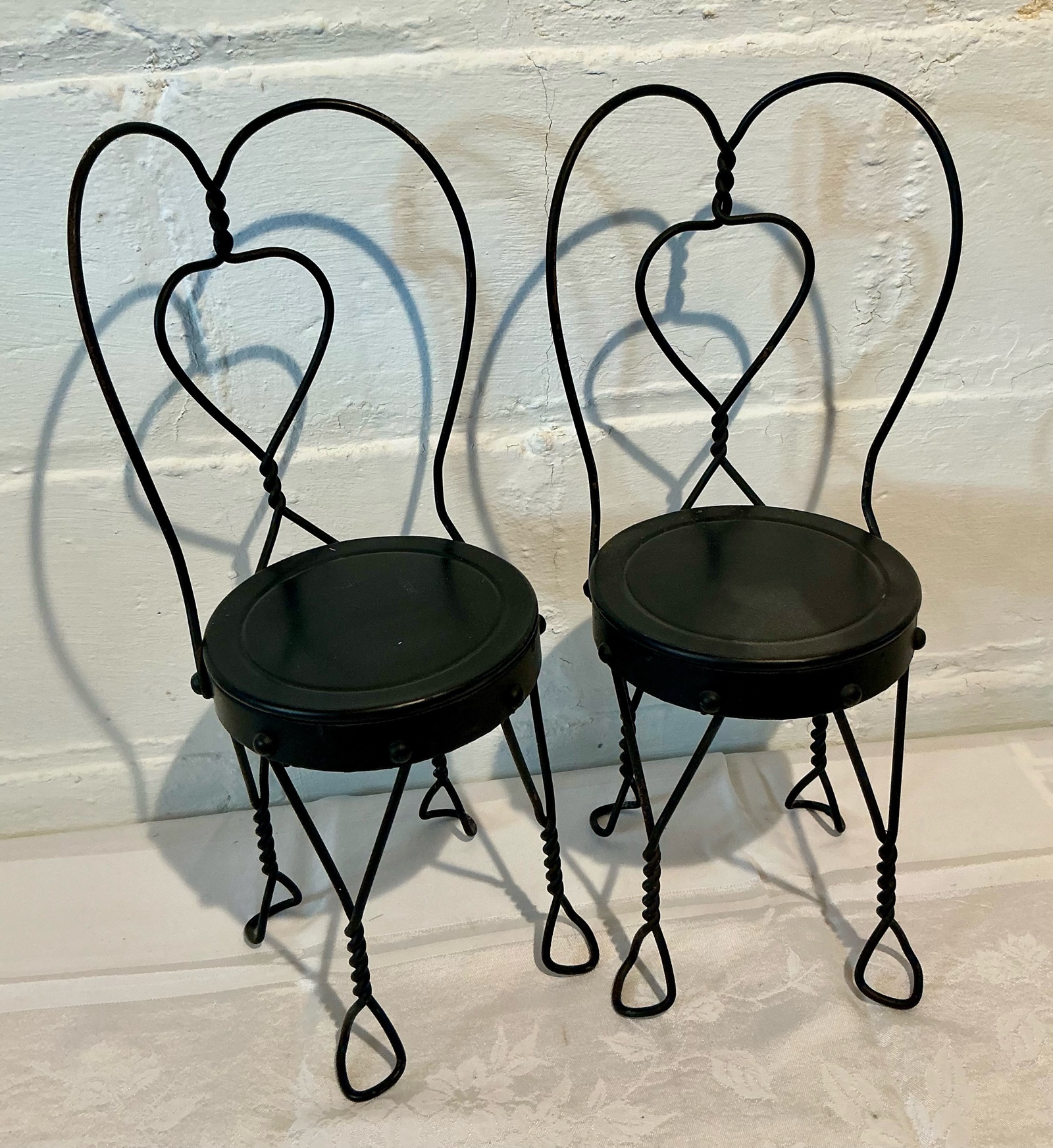 2 Toy Doll Black Metal Ice Cream Chairs