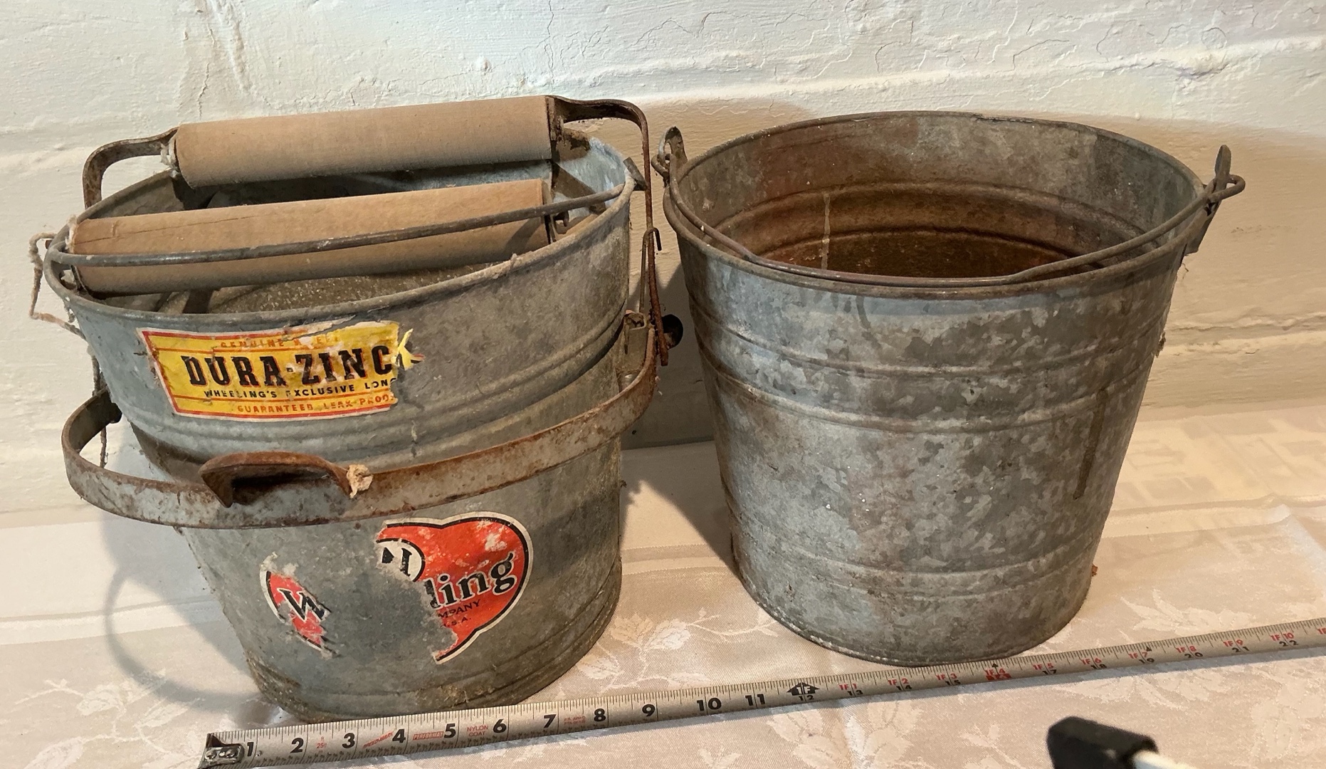 2 Metal Wash Buckets Vintage Galvanized