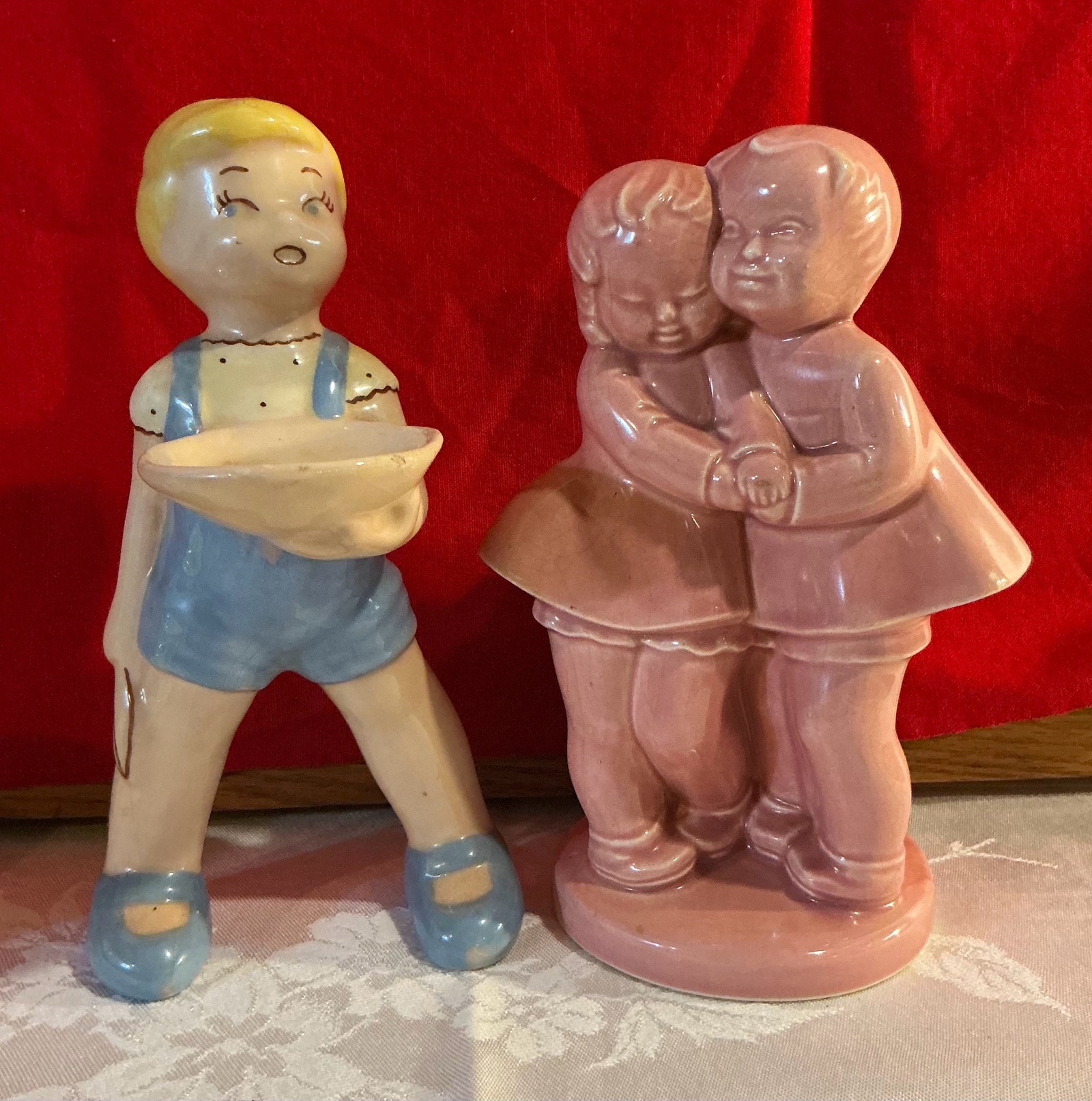 Vintage Brayton laguna pottery boy planter & Shawnee pottery sweetheart planter