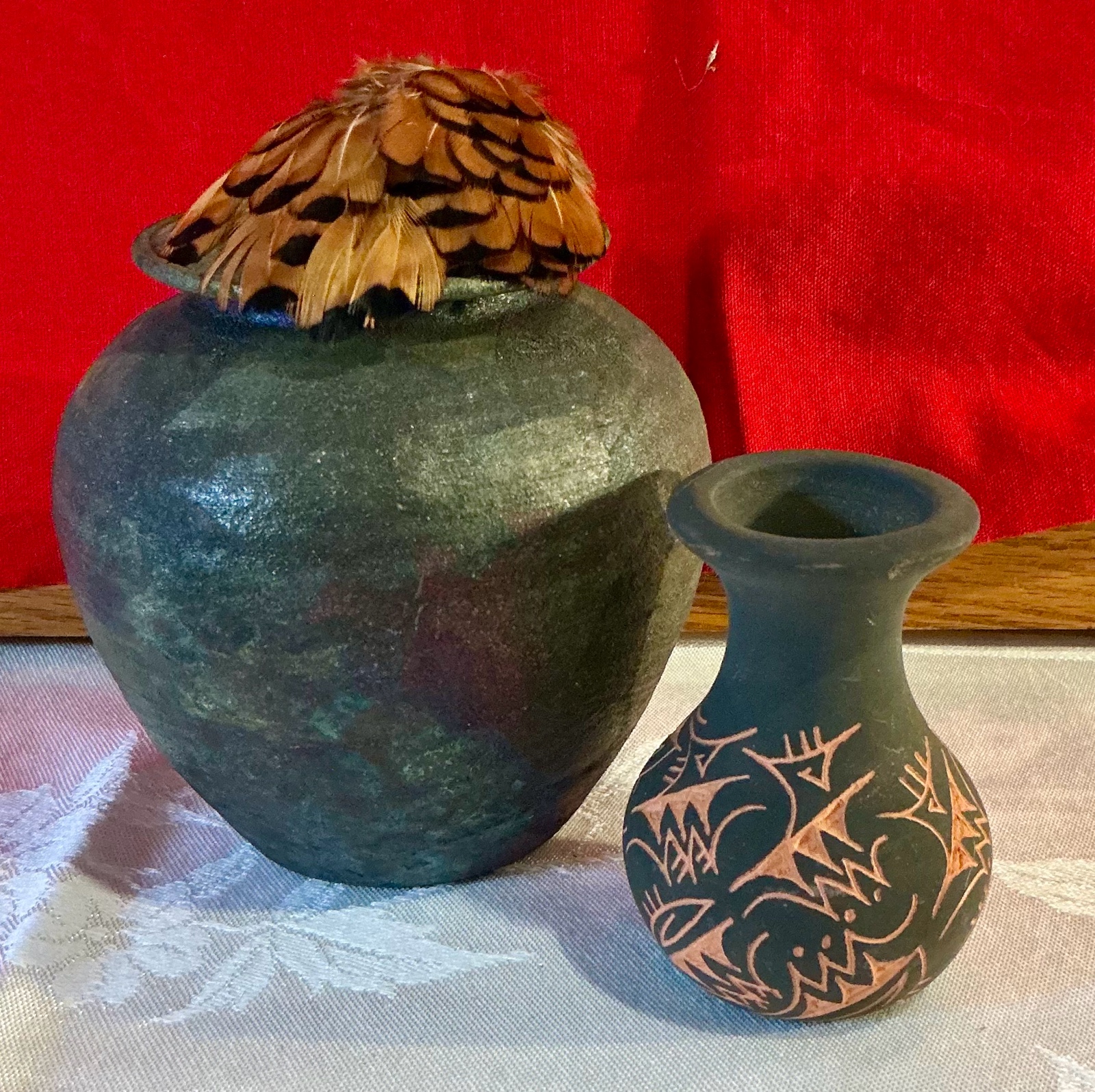 Collectable pottery or stoneware clay vases, clayton & Native American vase