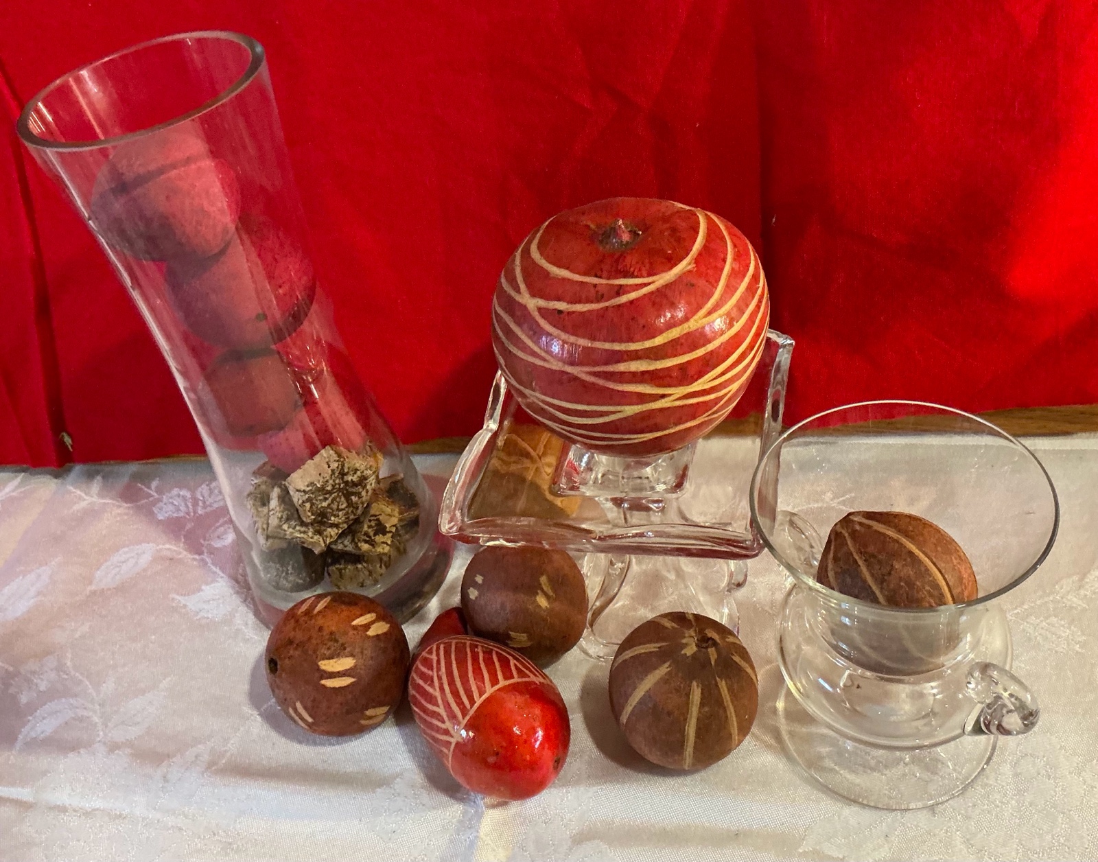 Misc. clear glass vases red gourd group