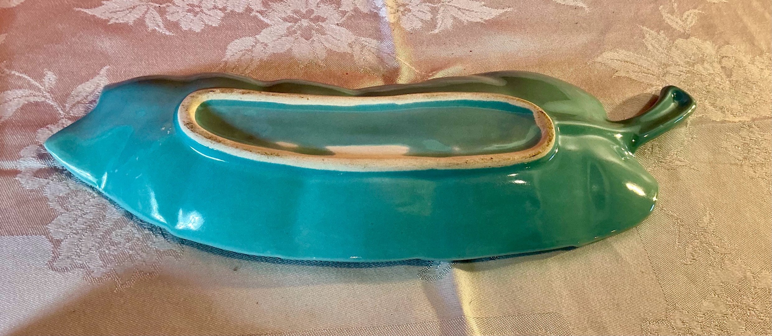 Vintage pottery turquoise leaf shaped vegetable tray