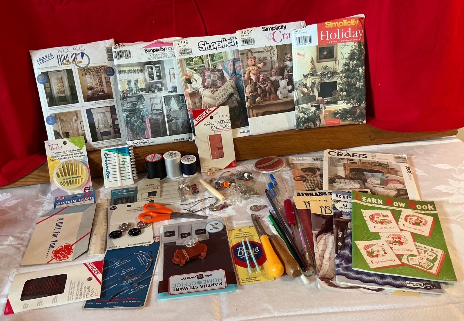 Vintage sewing notions, McCalls patterns & craft books