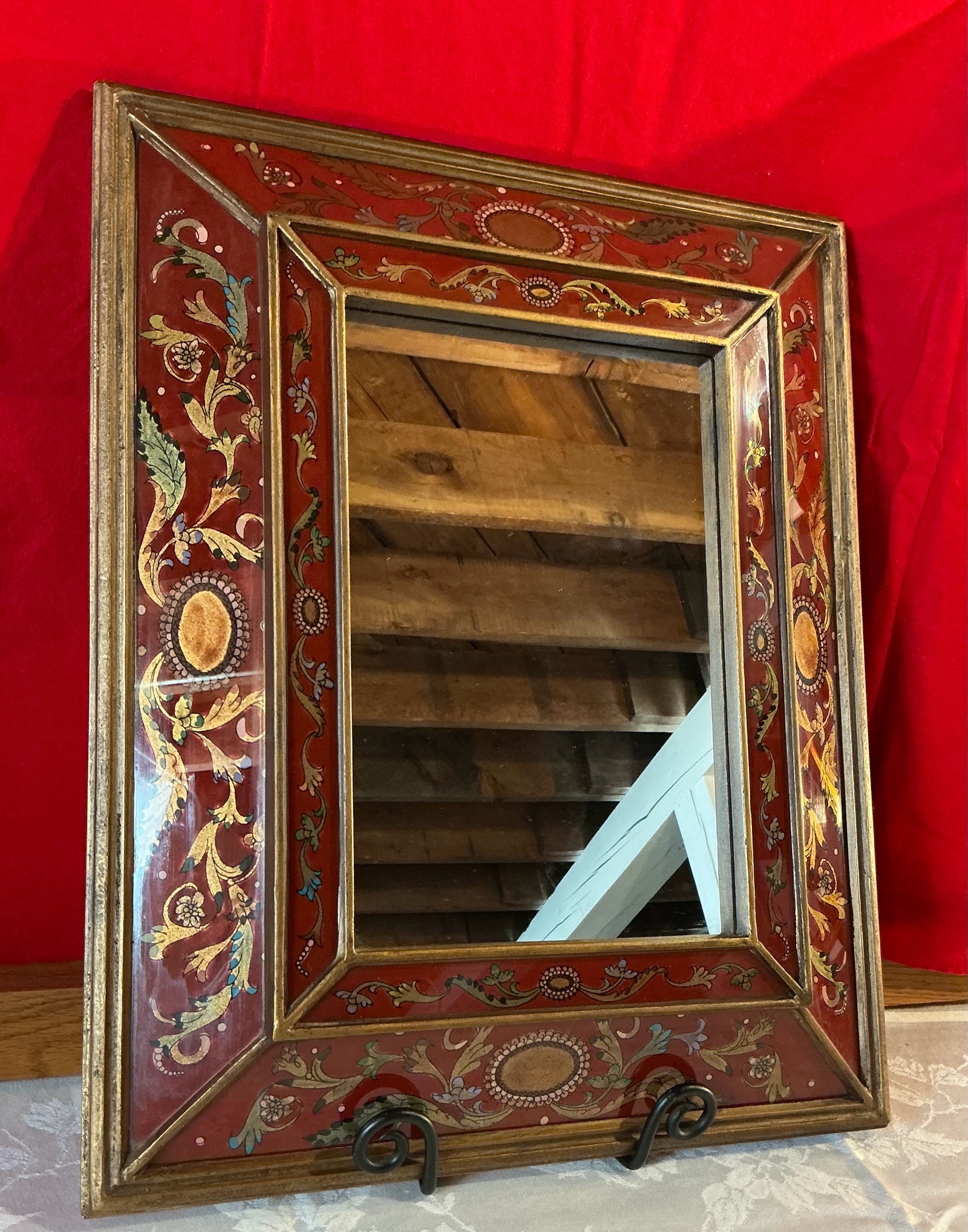 Reverse painted glass mirror