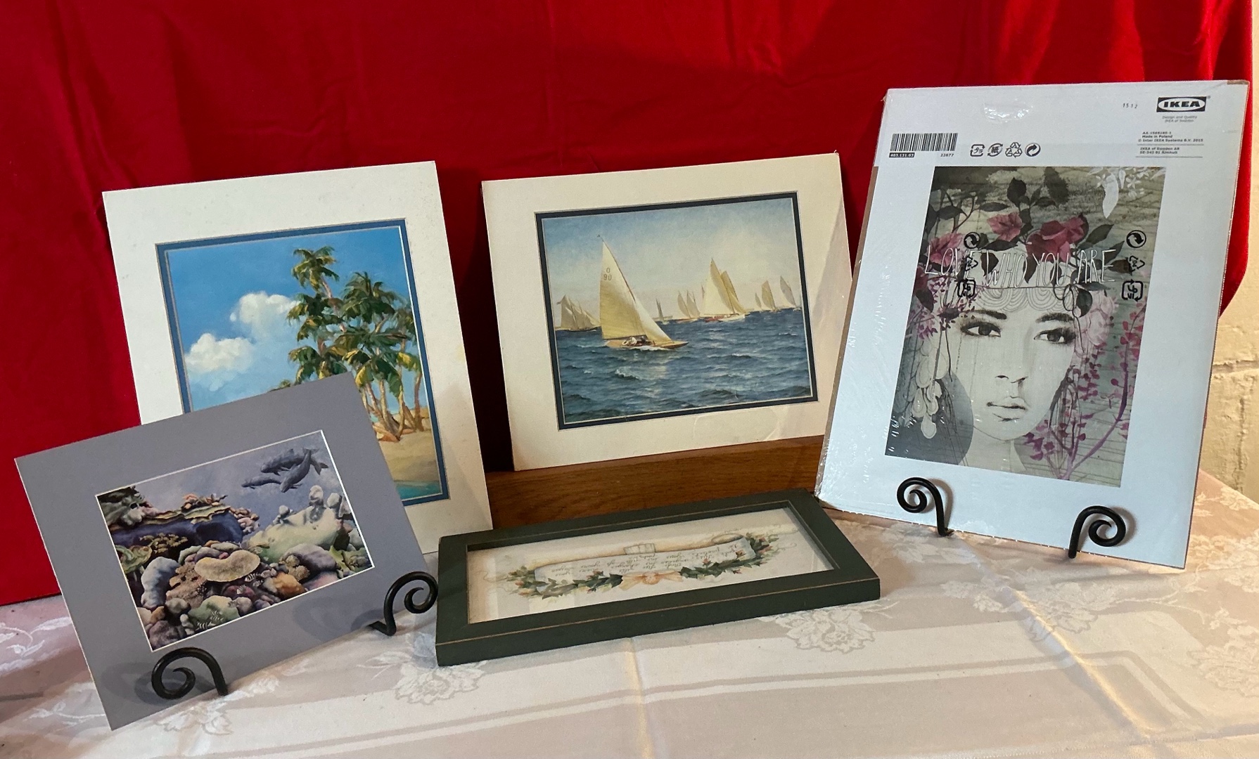 Group of 5 prints sailboats, water themed