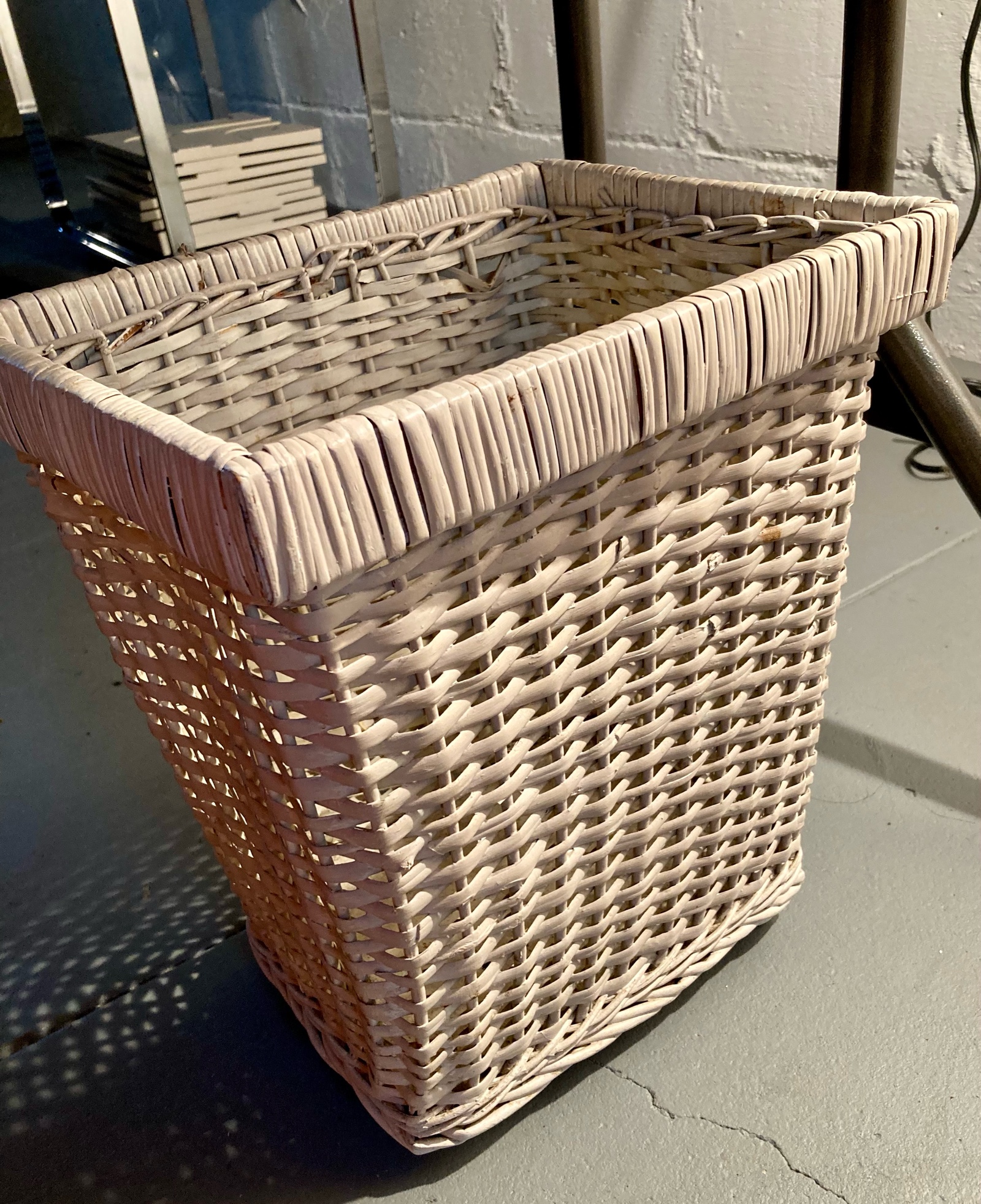 Vintage White Wicker Garbage Basket