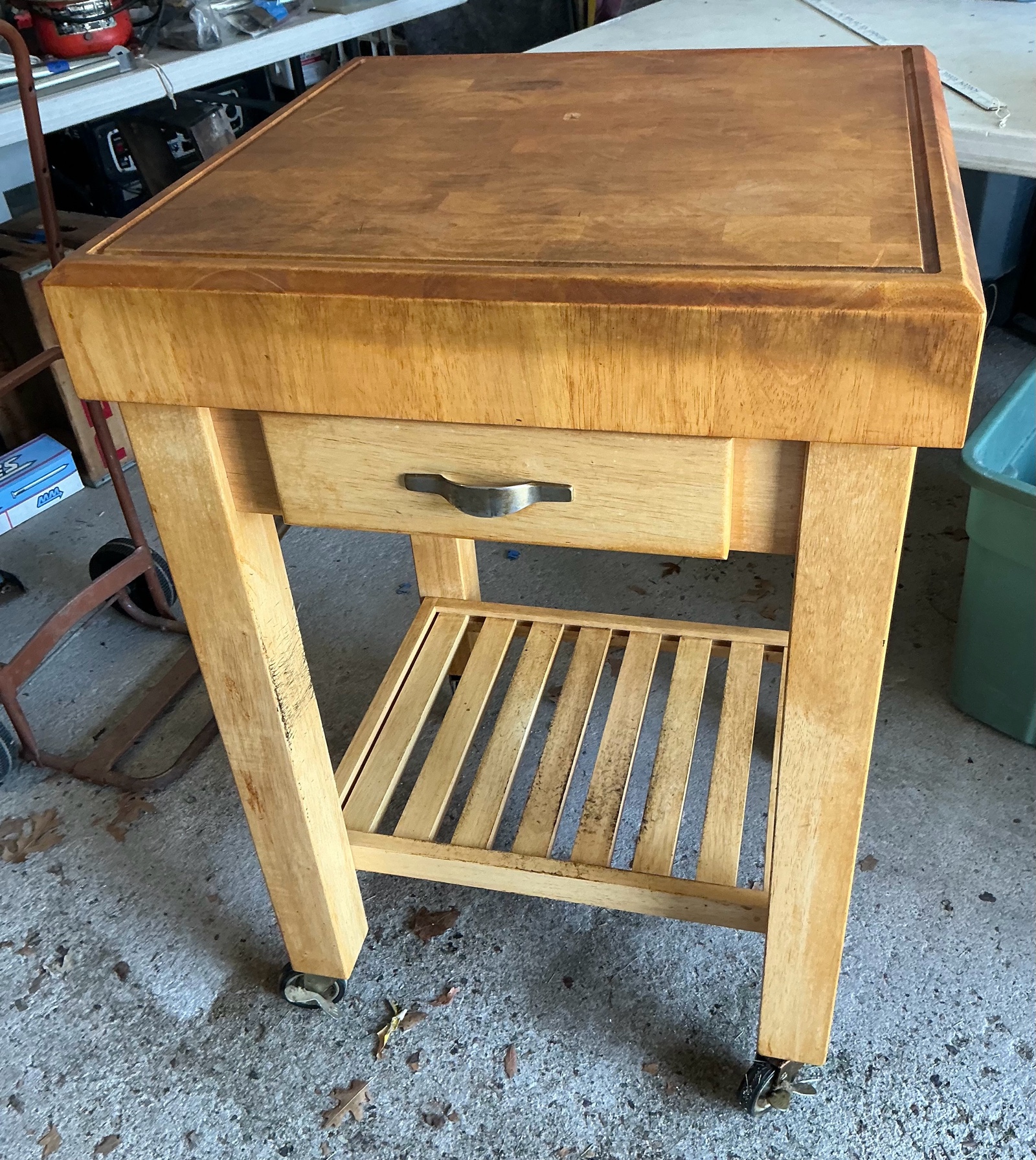 Kitchen wood rolling butcher block table with drawer