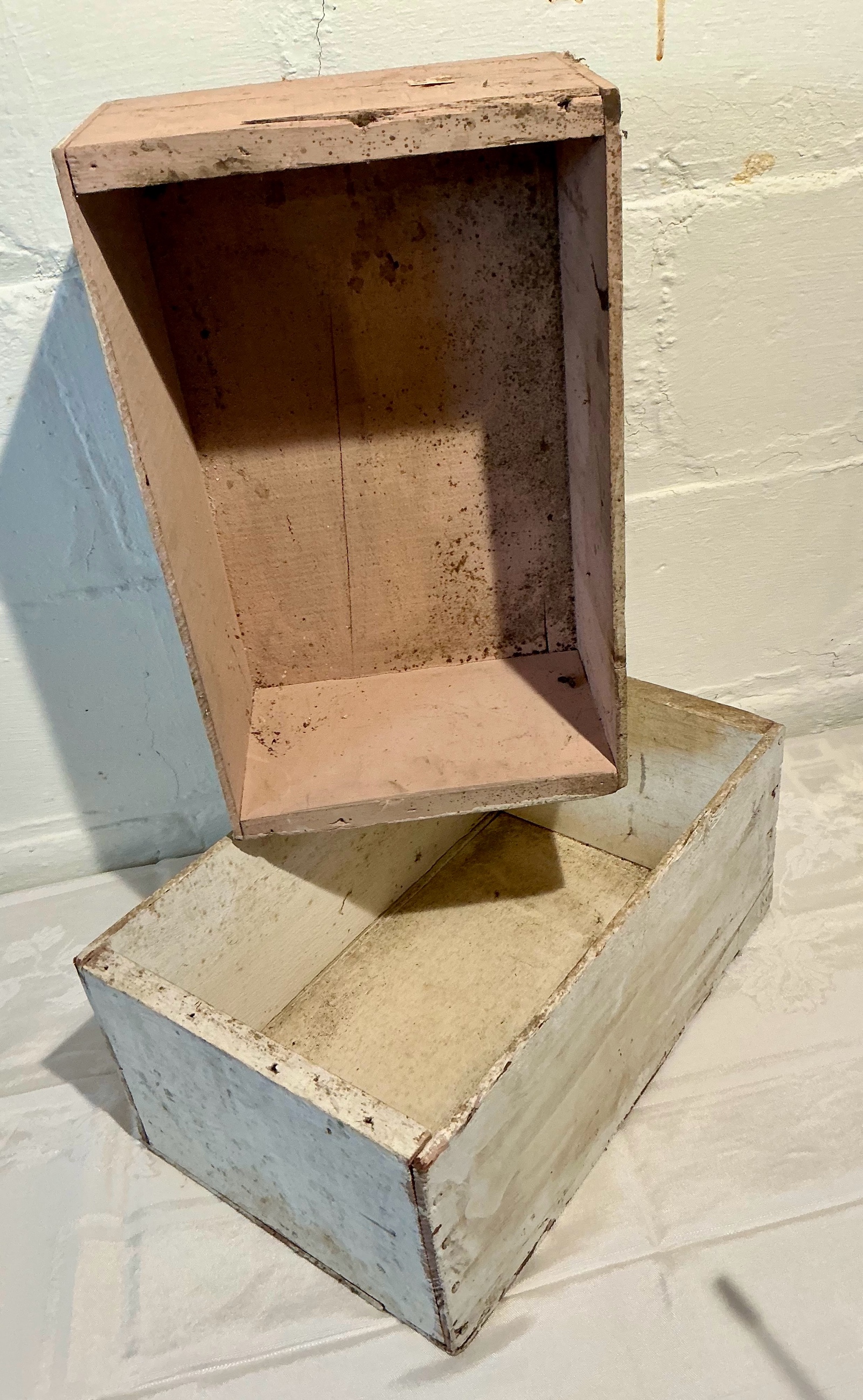 2 Painted Wood Boxes Vintage Primative