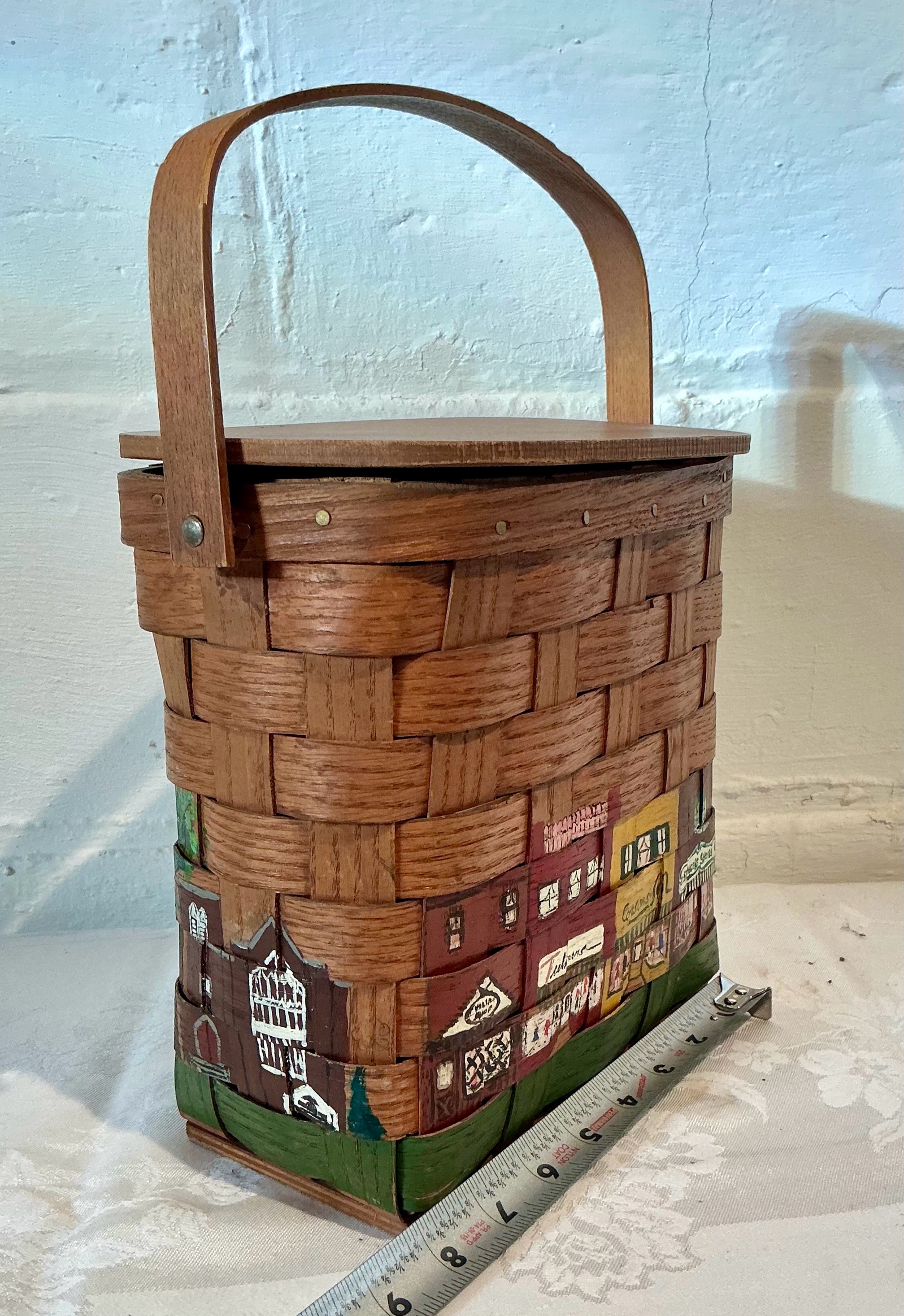 Putney Vermont Basketville Purse woven Wood Handle Wicker Basket