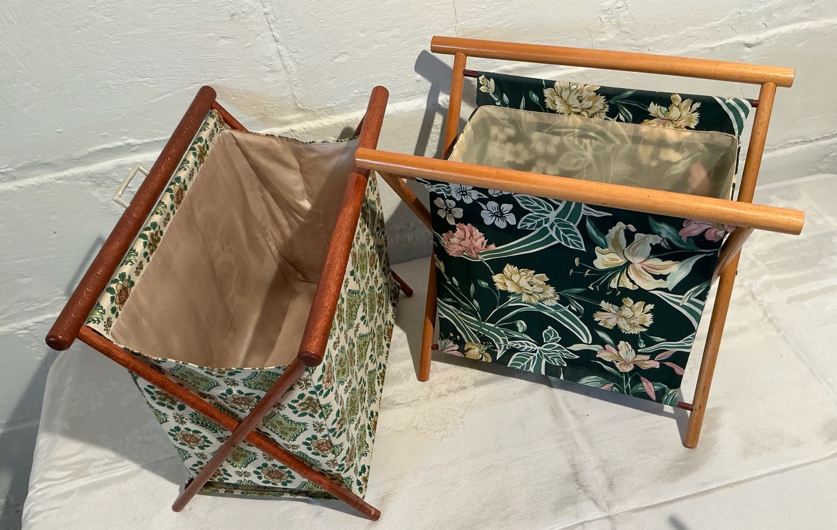 2 Vintage Wood Sewing Knitting Yarn Carriers Baskets