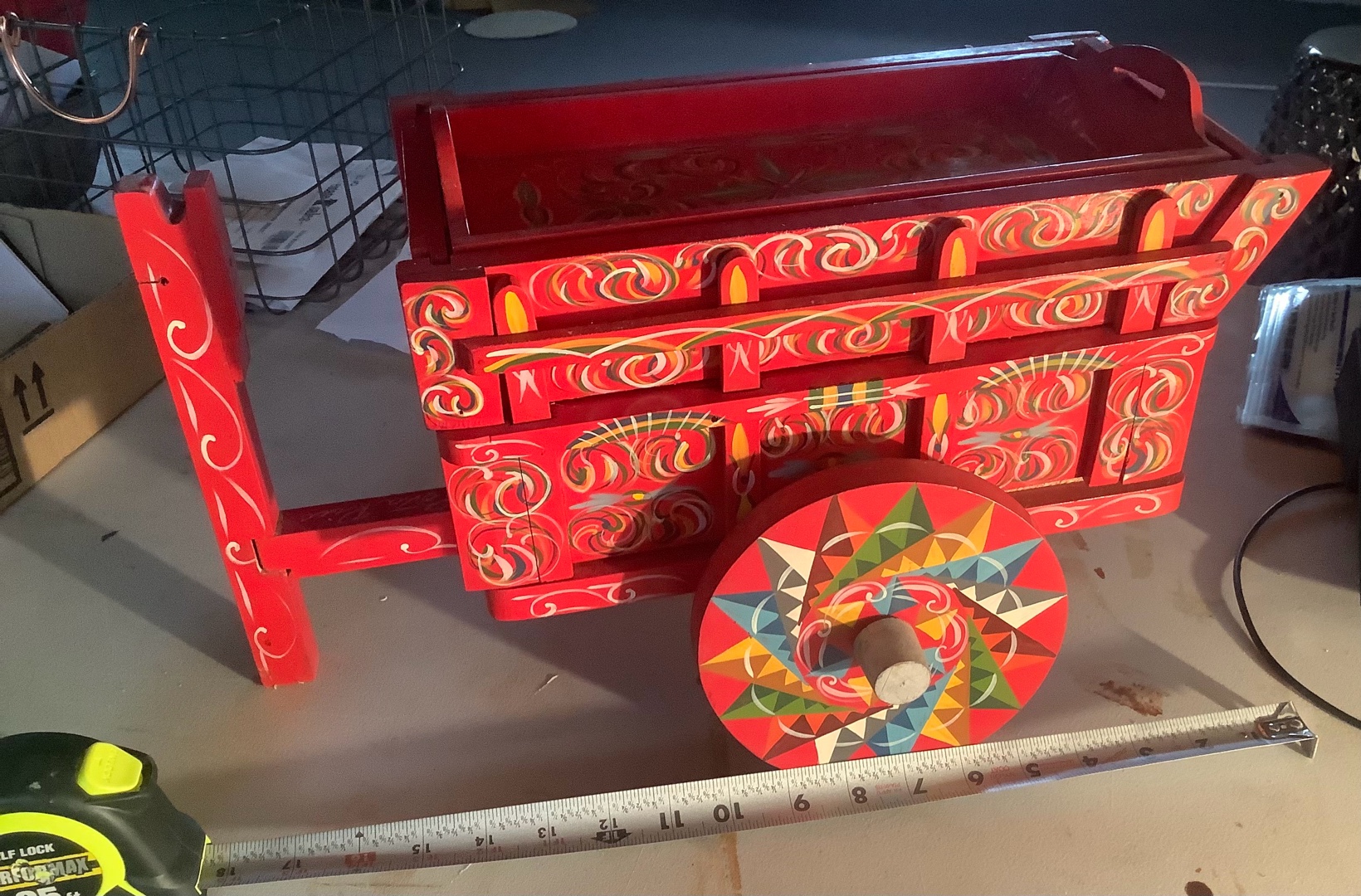 Vintage Rosemaling Wood Painted Decorative Wagon