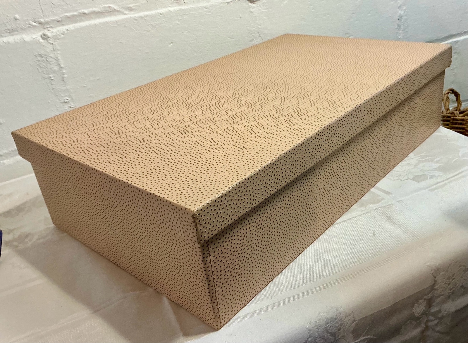 Vintage pink heavy cardboard embossed gold dot keepsake box