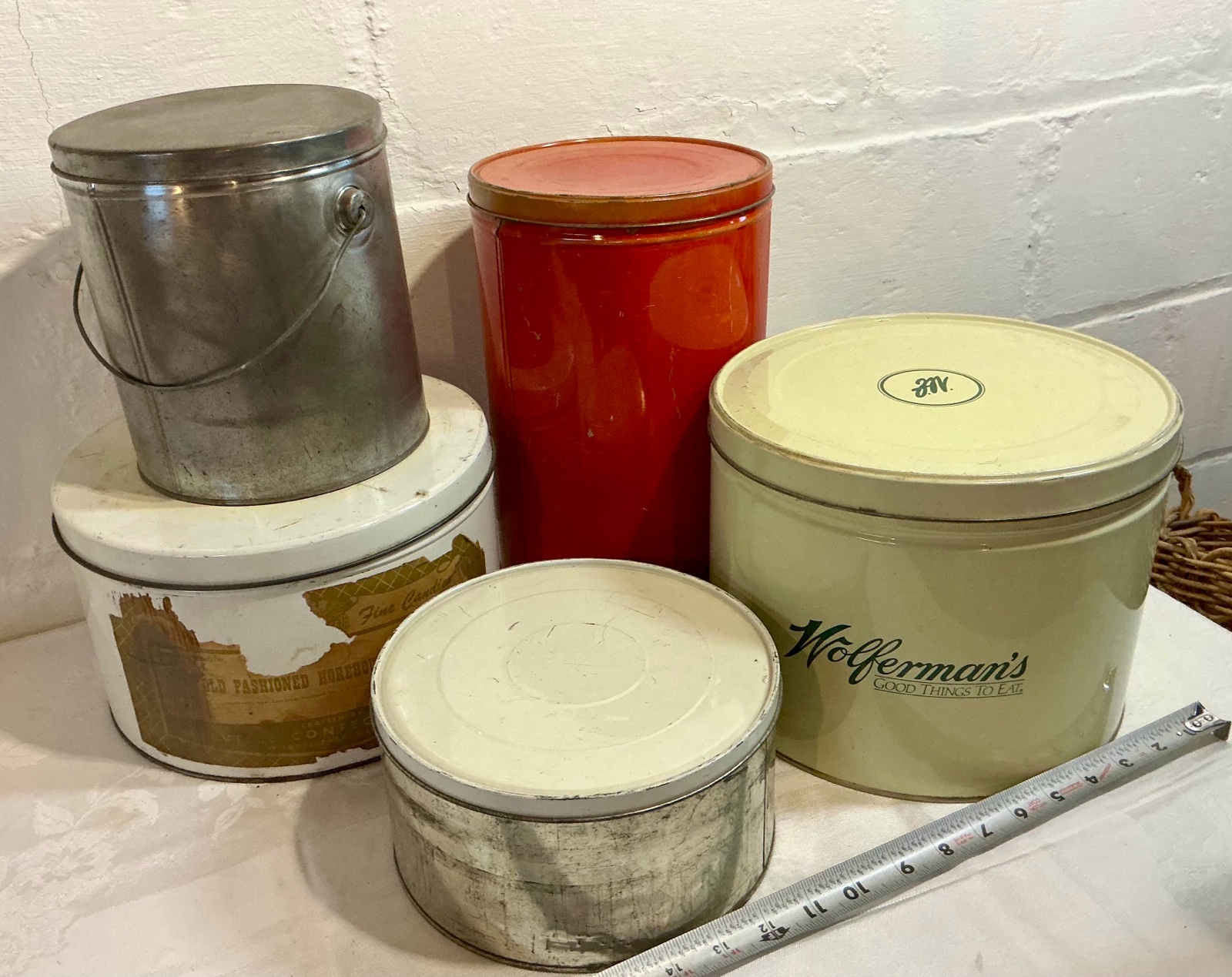 Group of 5 vintage cookie, candy, food tins