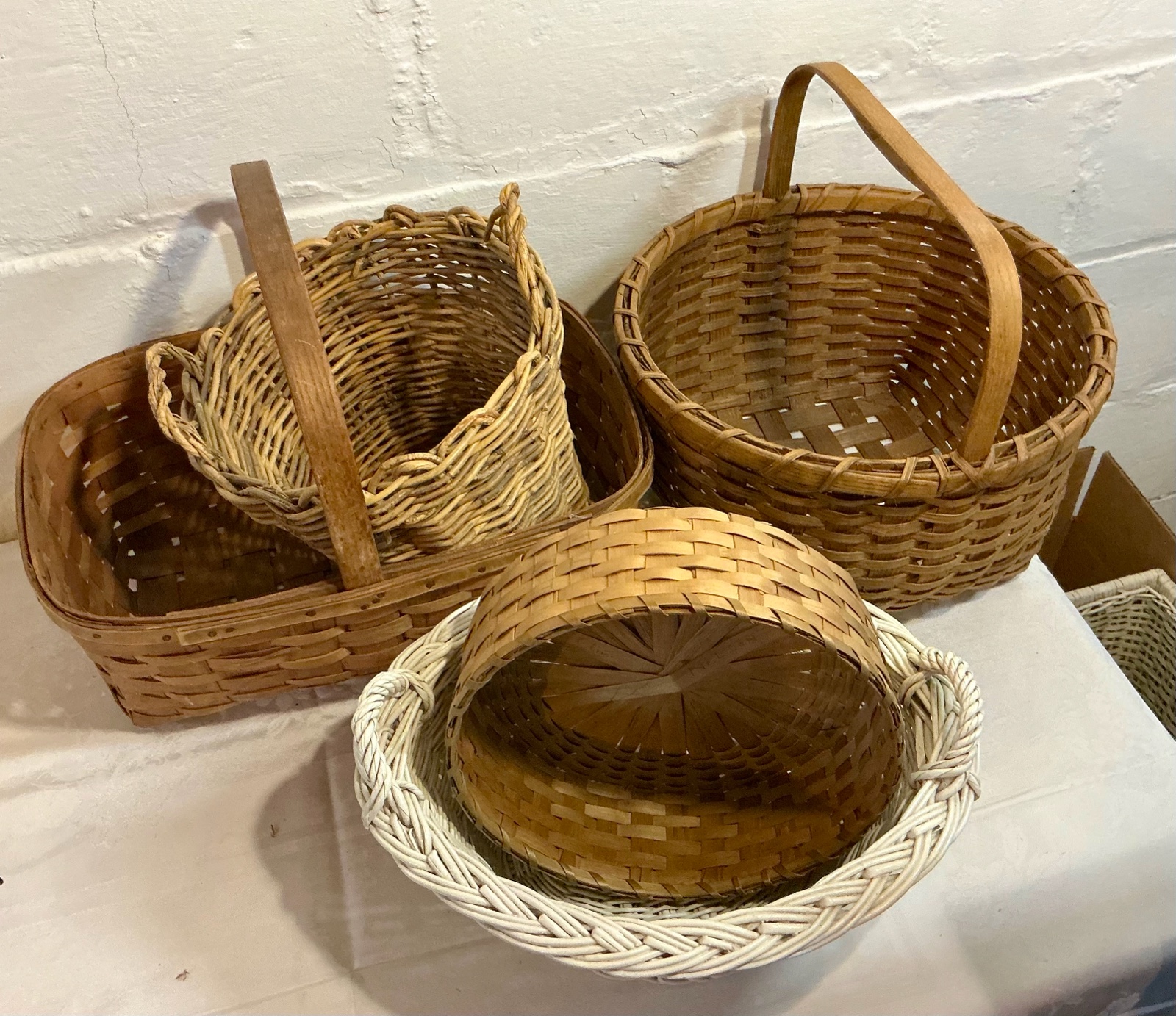 Group of 5 vintage wicker wood baskets