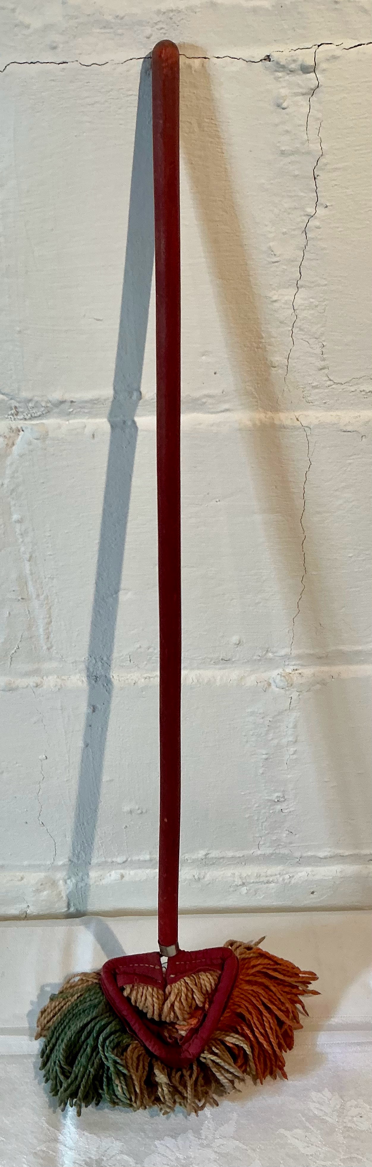 Vintage Wood Toy Dust Mop Red Handle