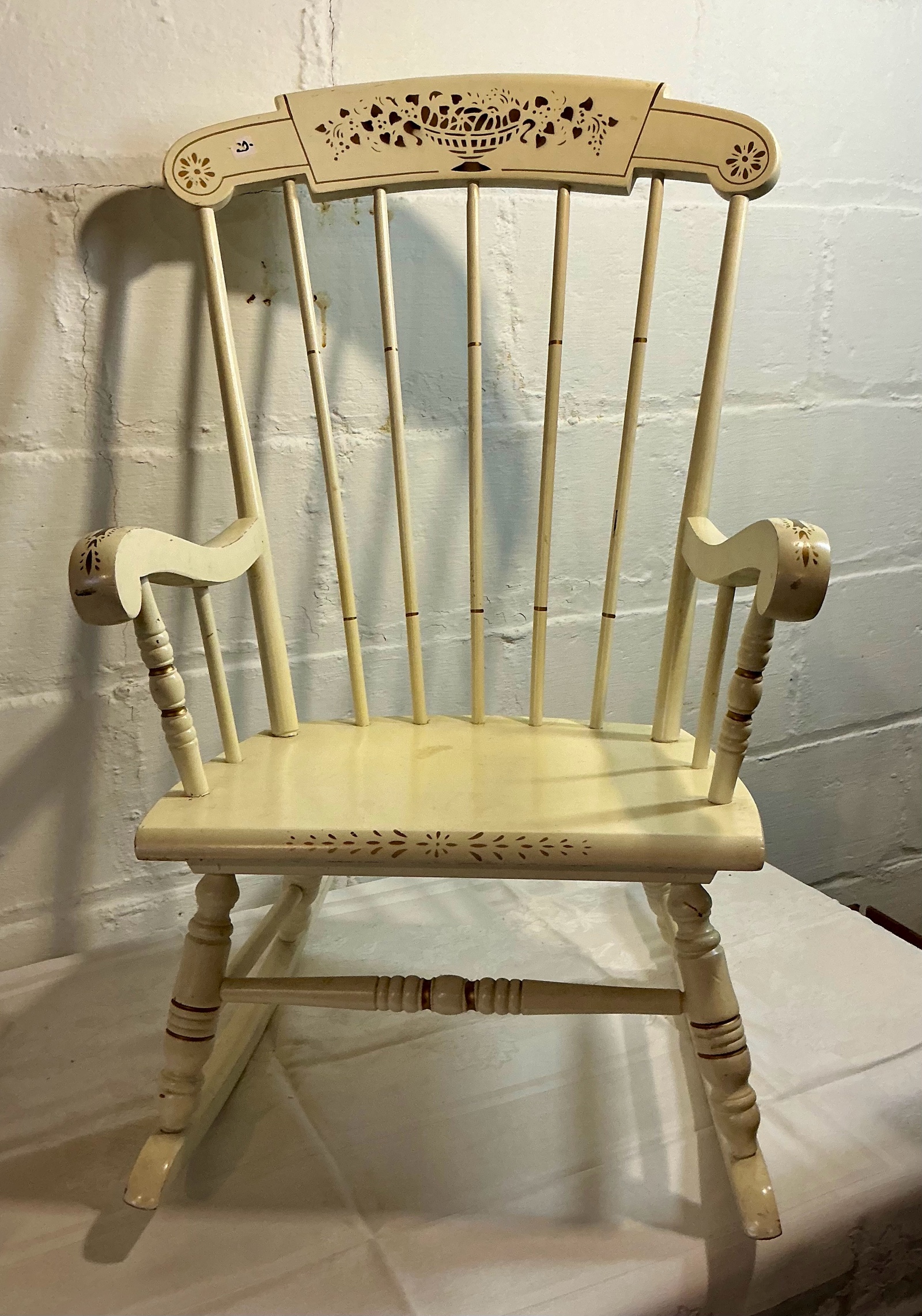 Vintage childs white painted wood rocking chair