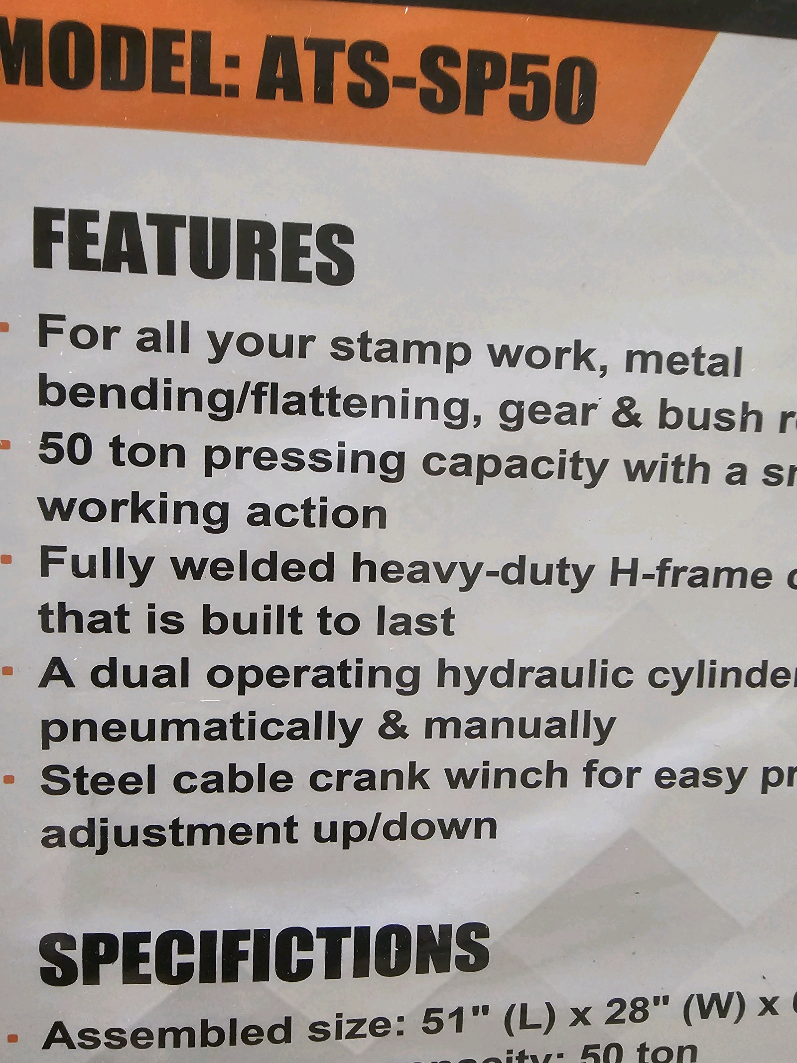 2026 Unused atspower Shop press ATS-SP50