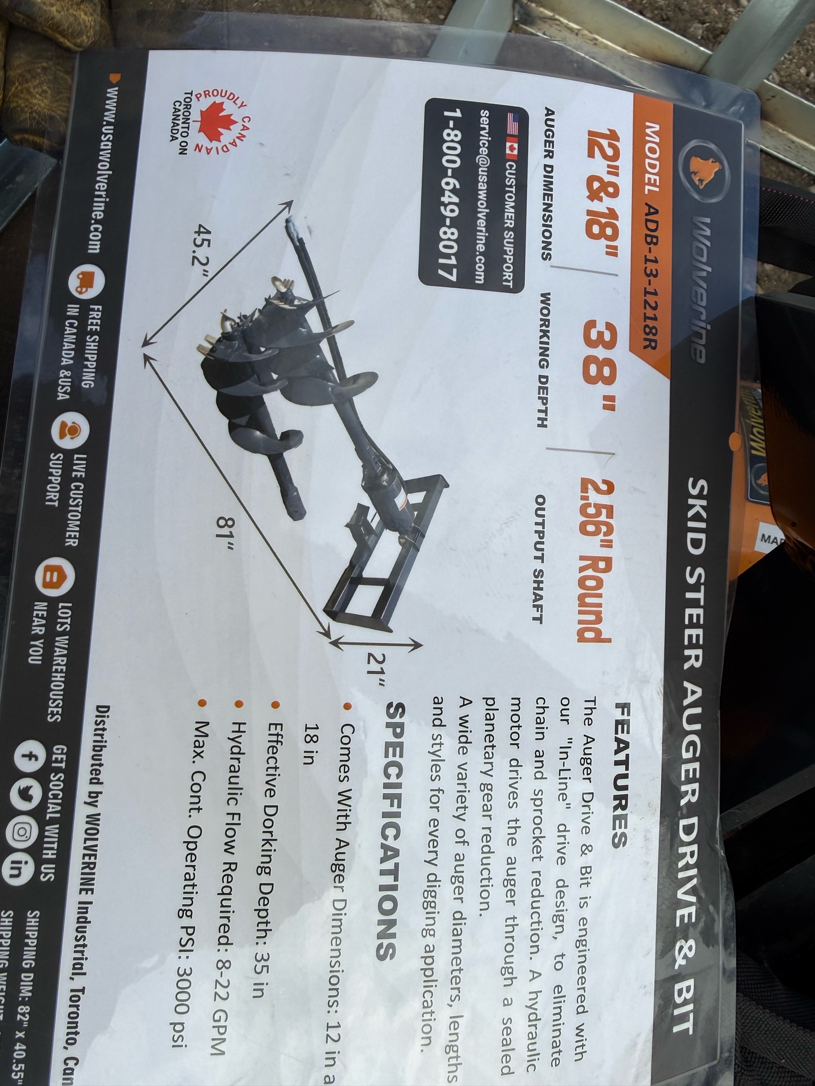 2026 Unused WOLVERINE Auger Drive & Bit ADB-13-1218R