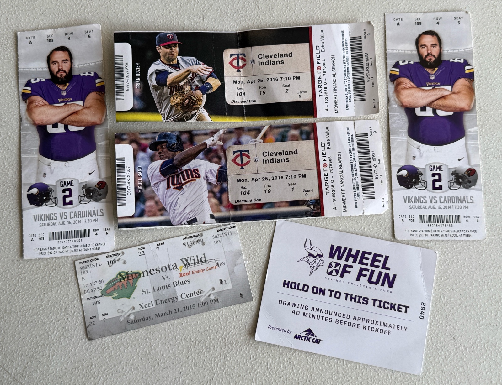 Minnesota Vikings, Twins, Wild Ticket Stub Collection