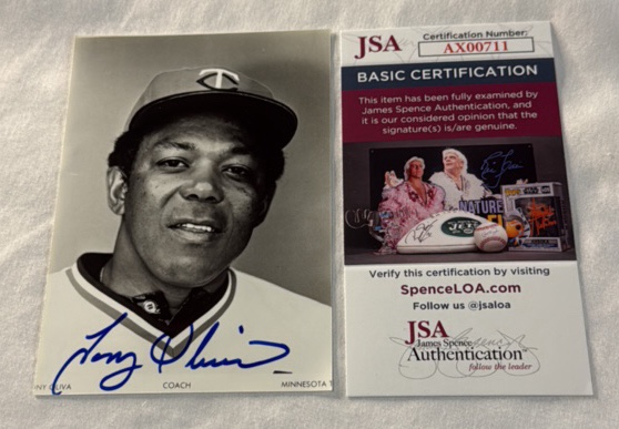 Tony Oliva Autographed With JSA COA Minnesota Twins Baseball Team Issued Photo