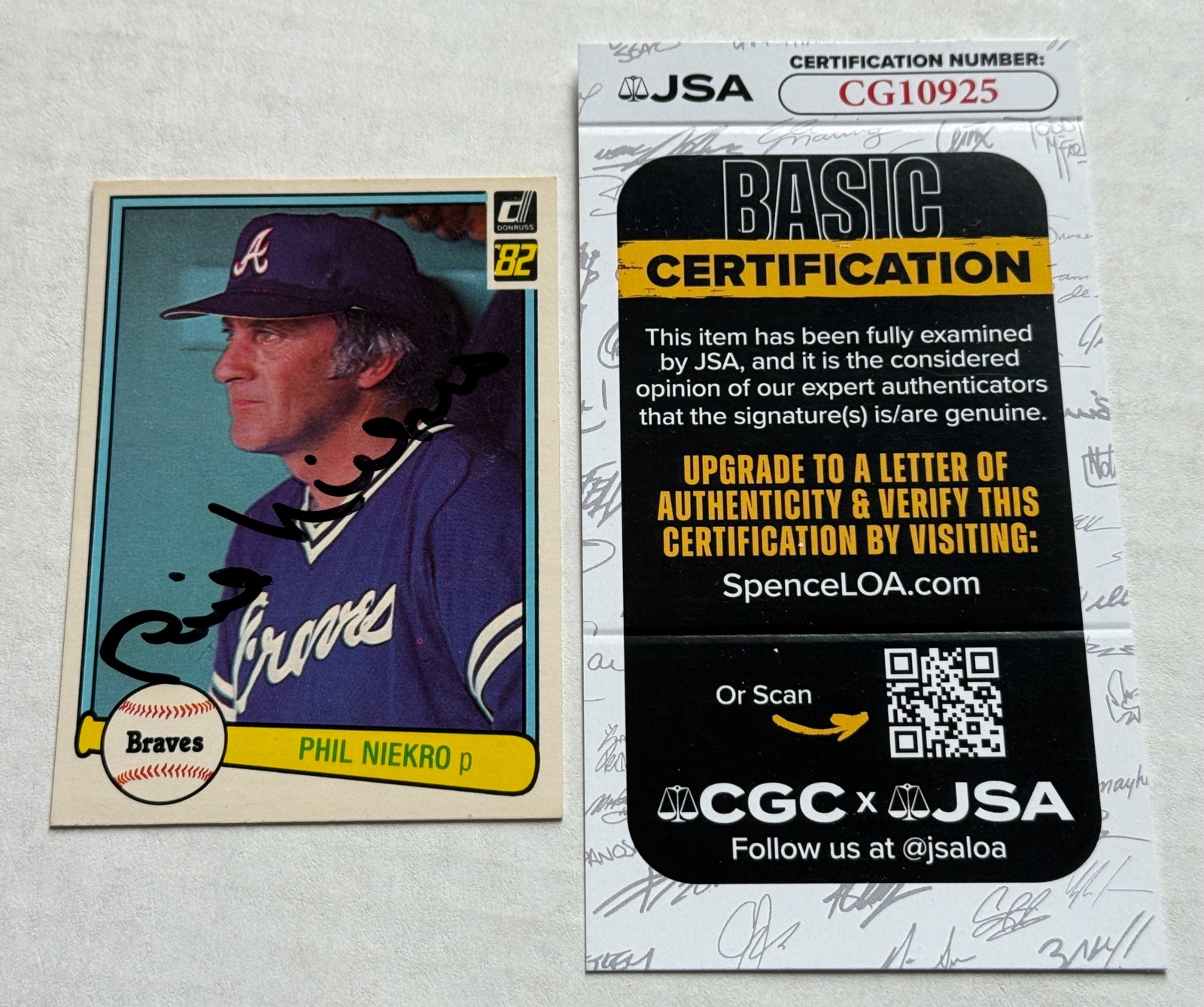 Phil Niekro Autograph With JSA COA 1982 Donruss Baseball Card