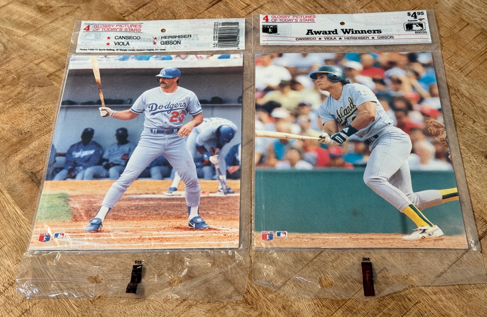 (2) 1989 Glossy Baseball Picture Award Winner Sets - Canseco, Viola, Hershizer, Gibson