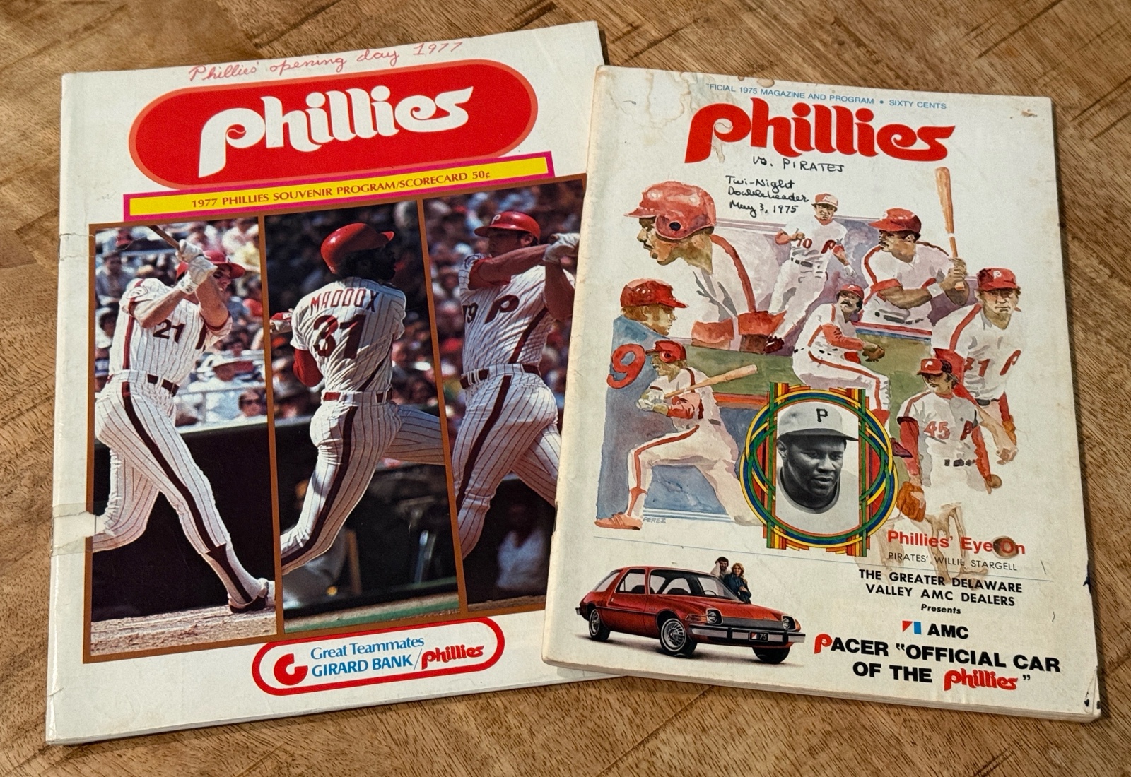 (2) Philadelphia Phillies Vintage Programs 1977 Opening Day and May 3, 1975