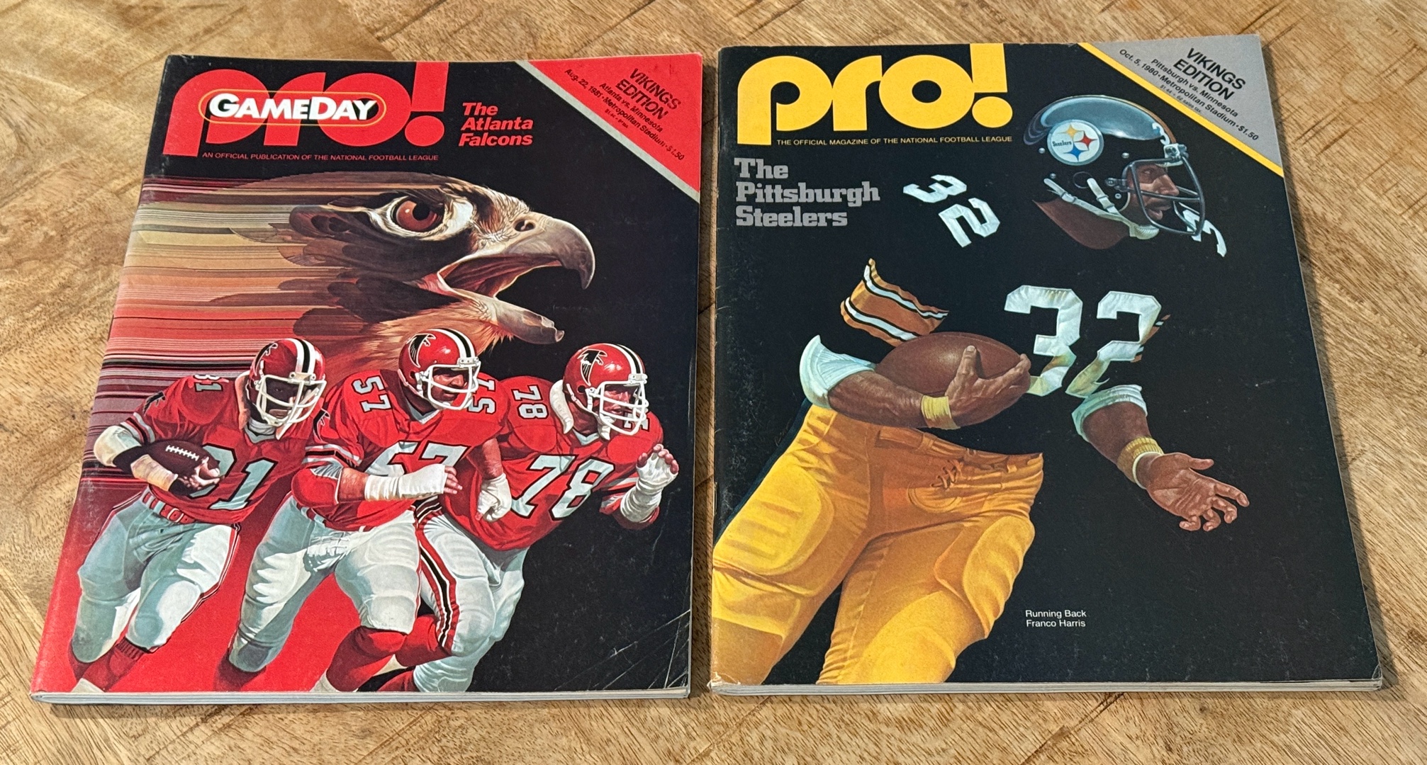 (2) Game Day Programs Minnesota Vikings vs. Steelers and Falcons 1980 and 1981